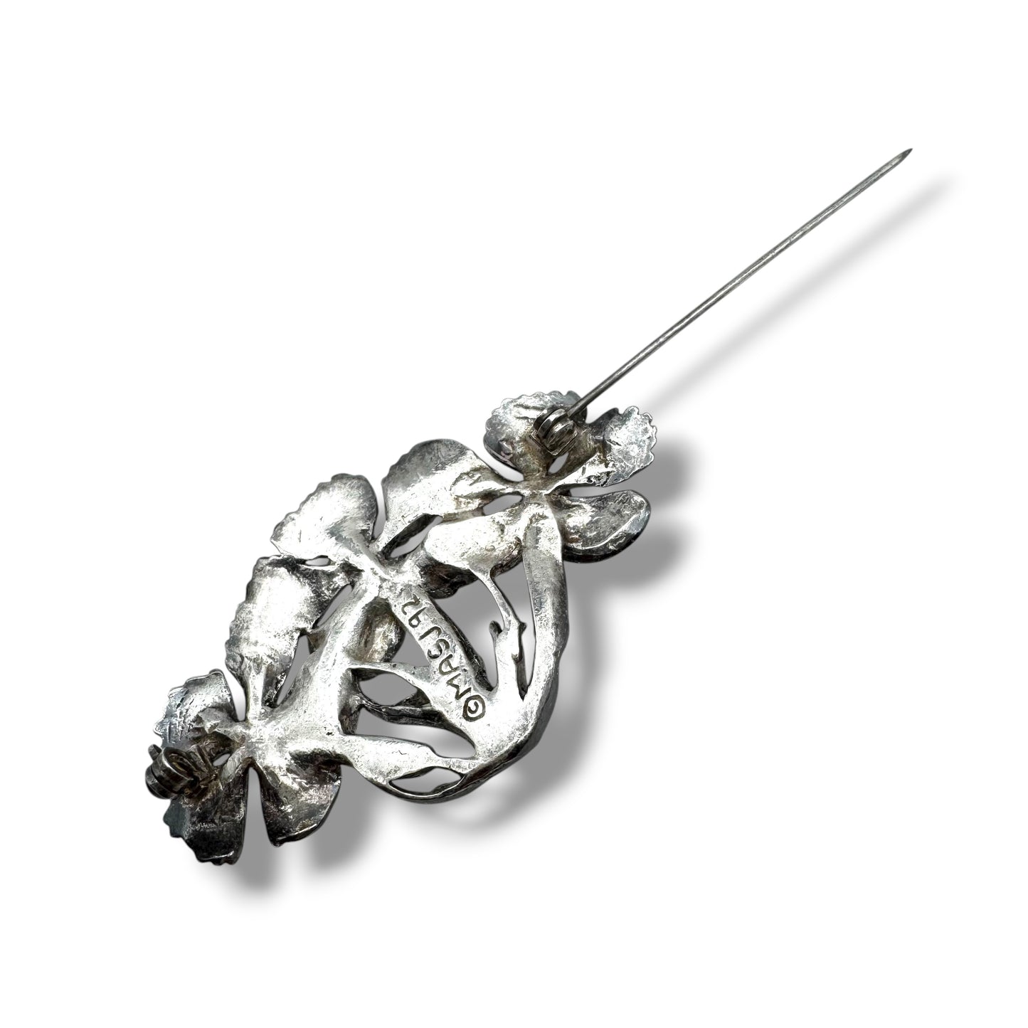 MASJ 1992 Silver Plated Pewter Floral Trio Brooch