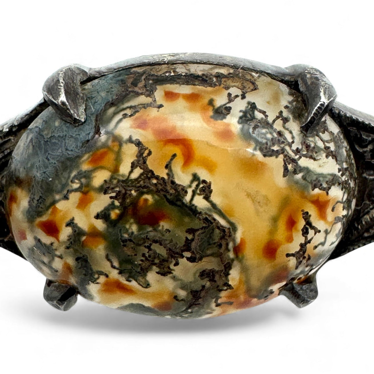 Victorian Scottish Carnelian Moss Agate and Marcasite Silver C Clasp Bar Brooch c. 1880–1900