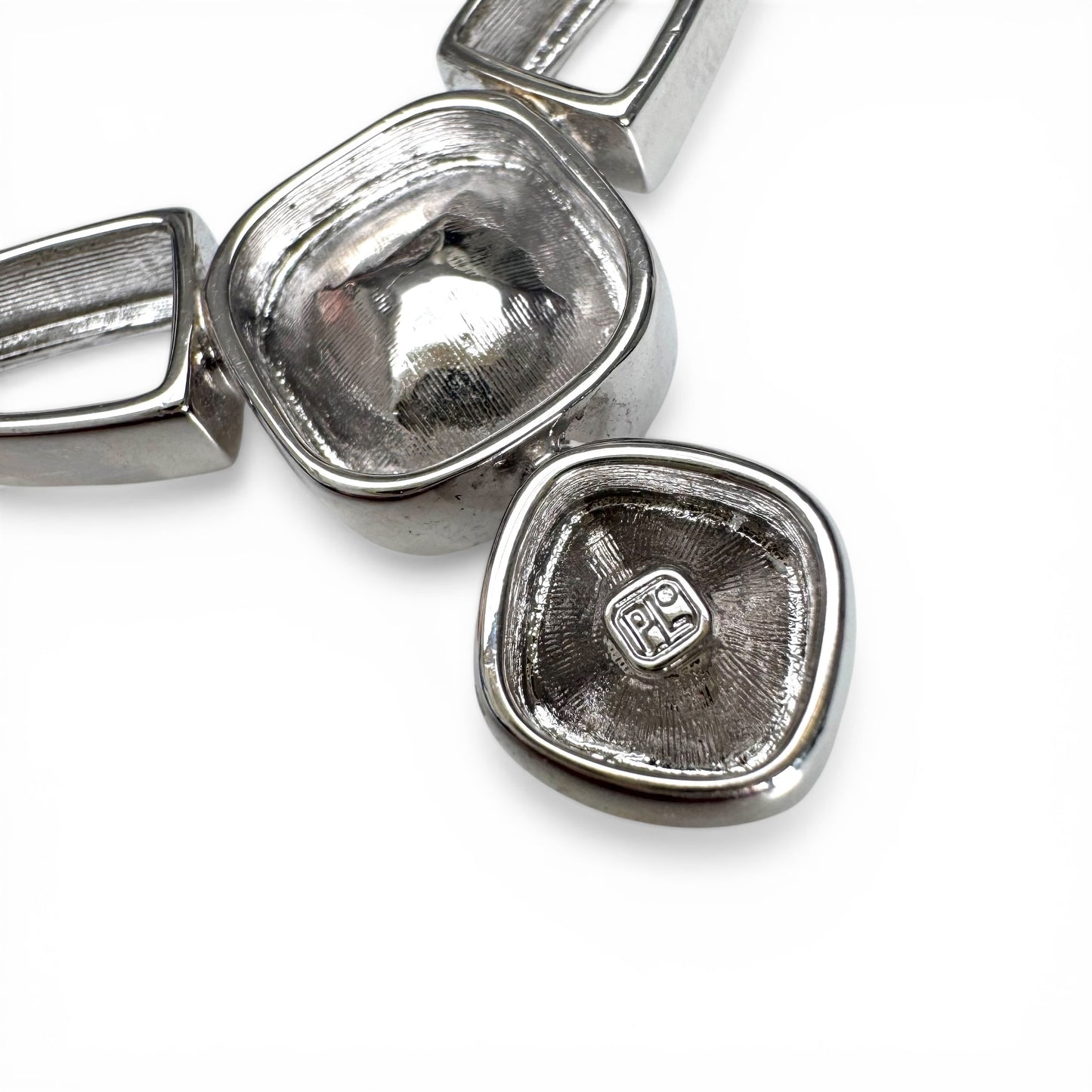Pierre Lang Rhodium Plated Faceted Crystal Pendant Necklace with Integral Omega Chain