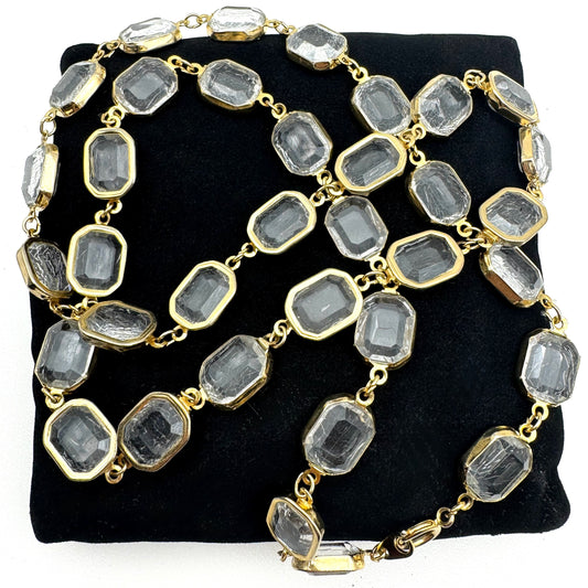 Chiclet Bezel Set Crackled Lucite Necklace 80cm
