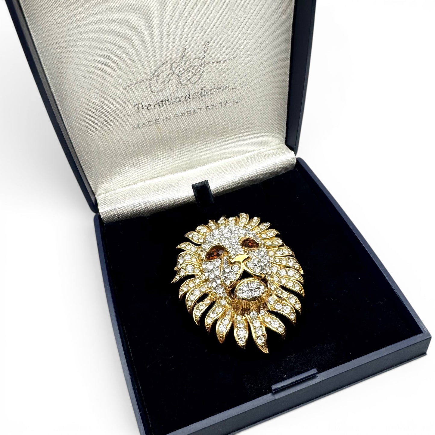 Attwood and Sawyer 22ct Gold Plated Lion's Head Brooch in Original Box