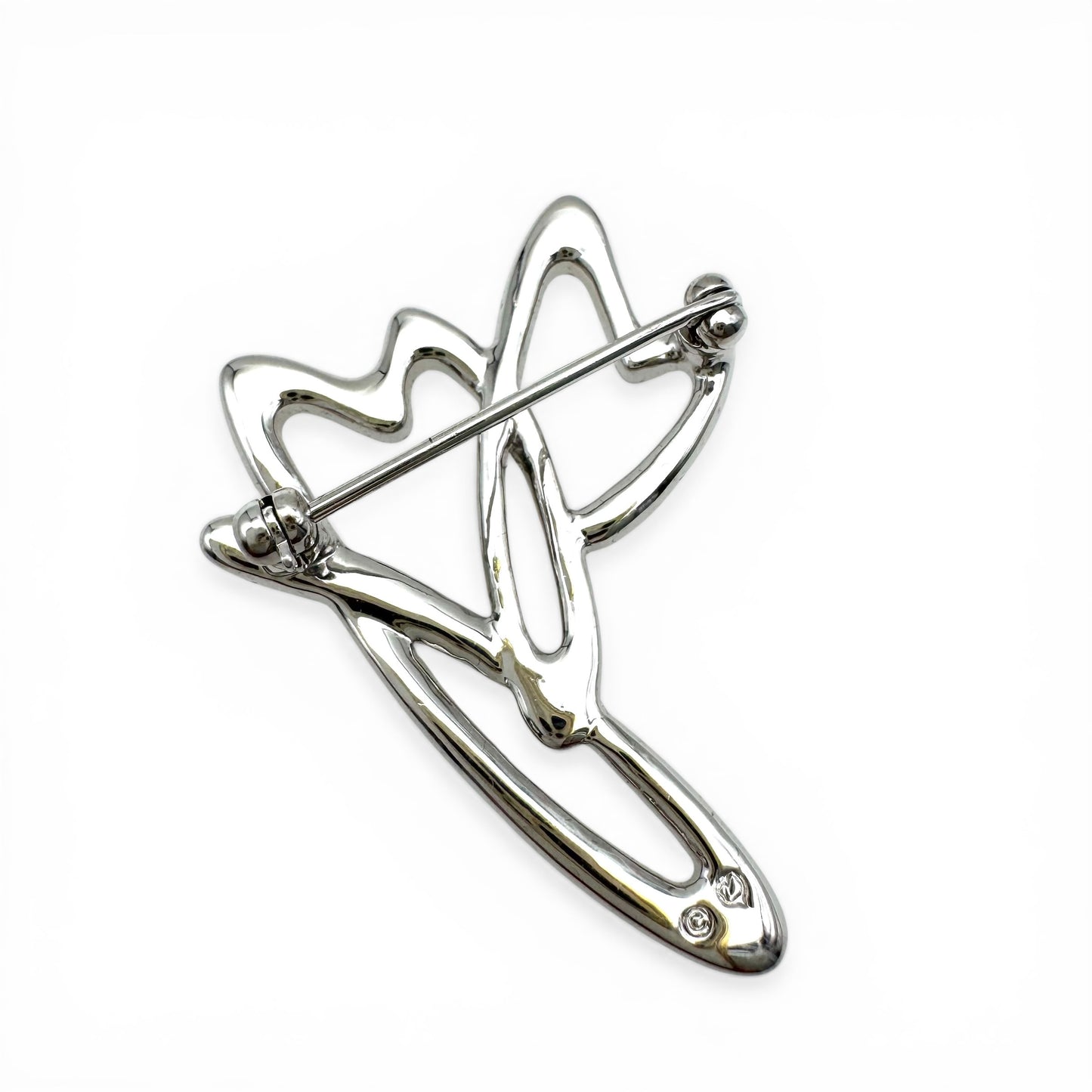 Swarovski (Swan Mark) Rhodium Plated Interlocking Double Open Hearts Single Line Brooch
