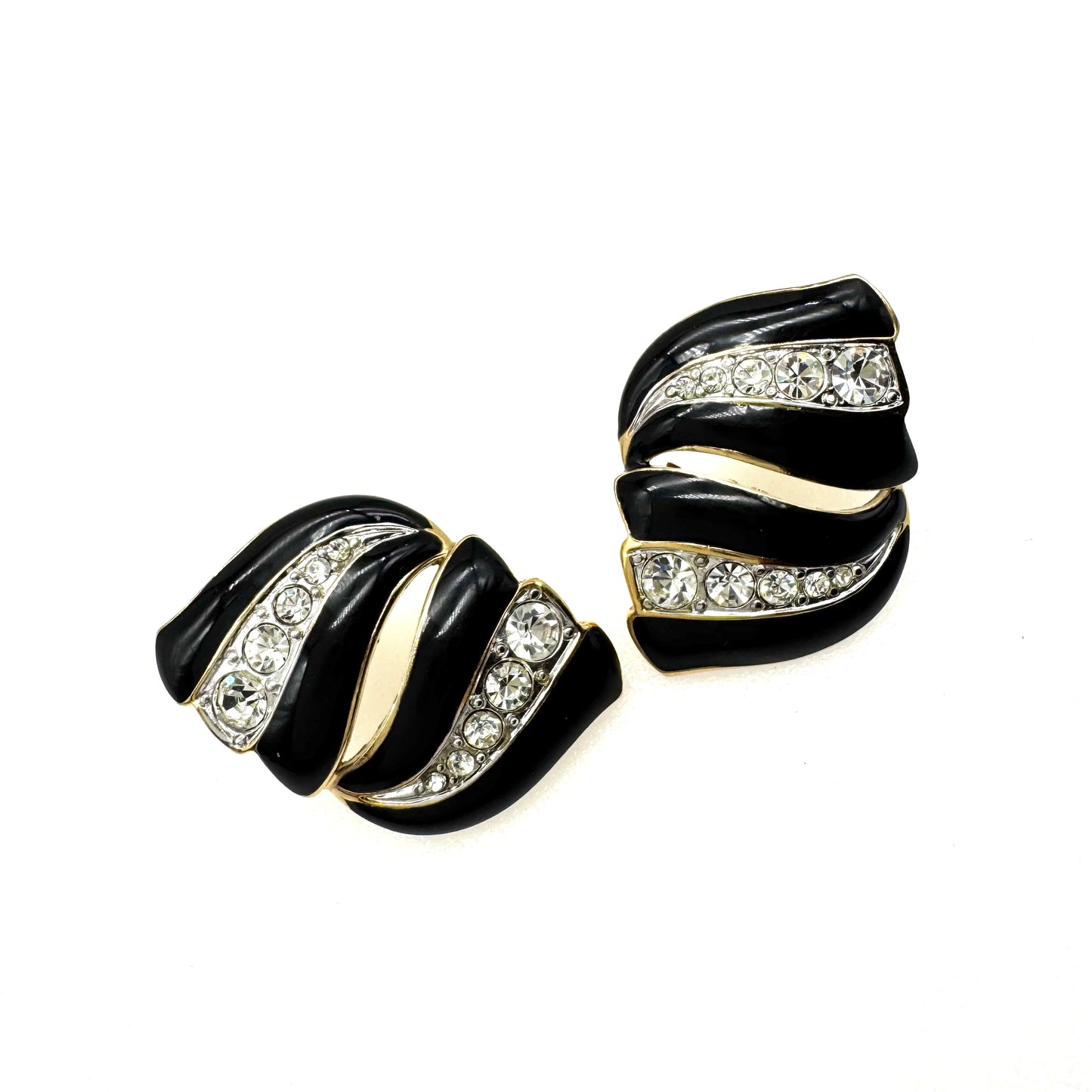 Bergdorf Goodman Black Enamel and Swarovski Crystal Pierced Earrings with Brand New 925 Silver Butterfly Backs