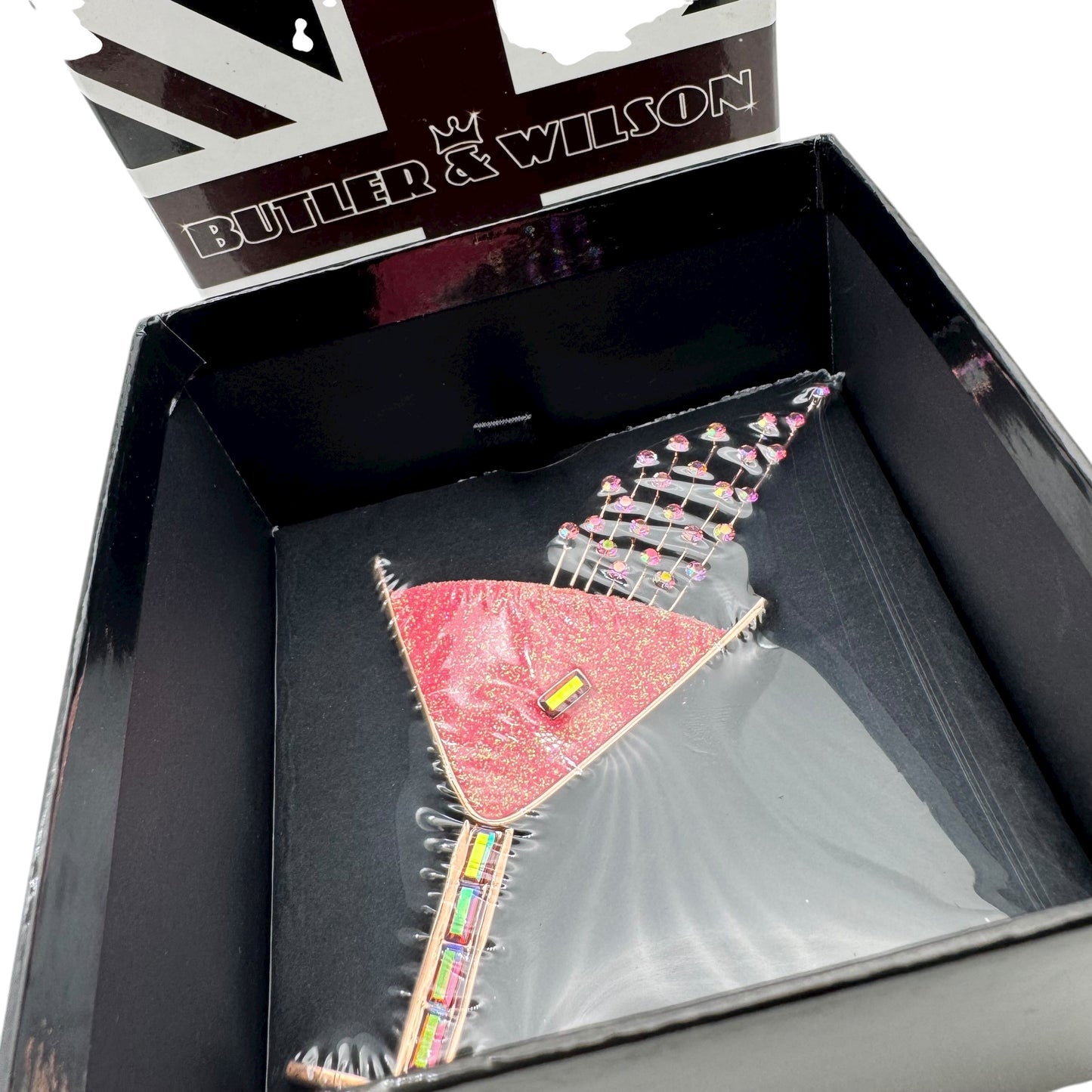 Butler and Wilson Pink Champagne Fizz Brooch with Swarovski Crystals Sealed in Original Box