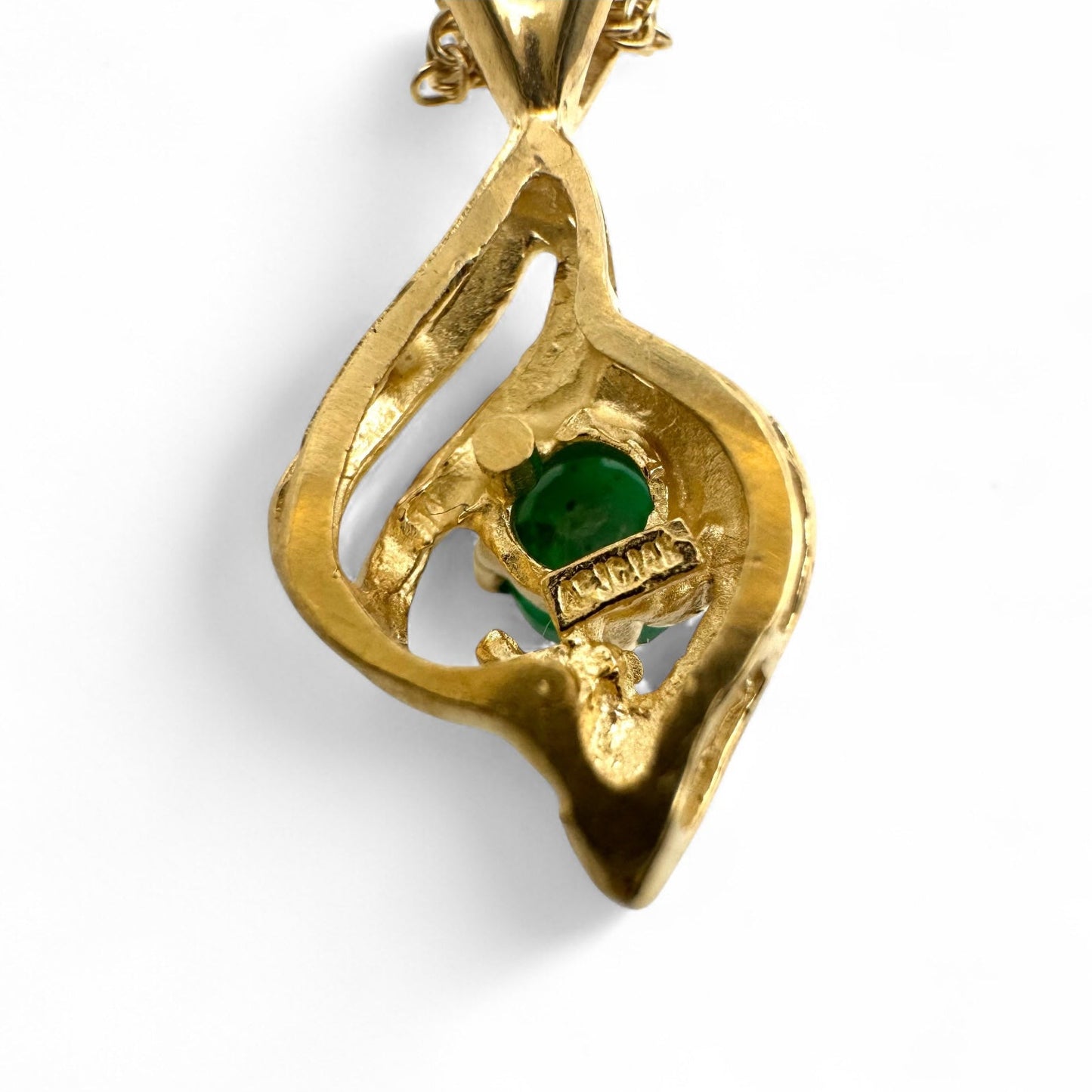 14ct Gold Emerald and Diamond Pendant On 9ct Gold Trace Chain
