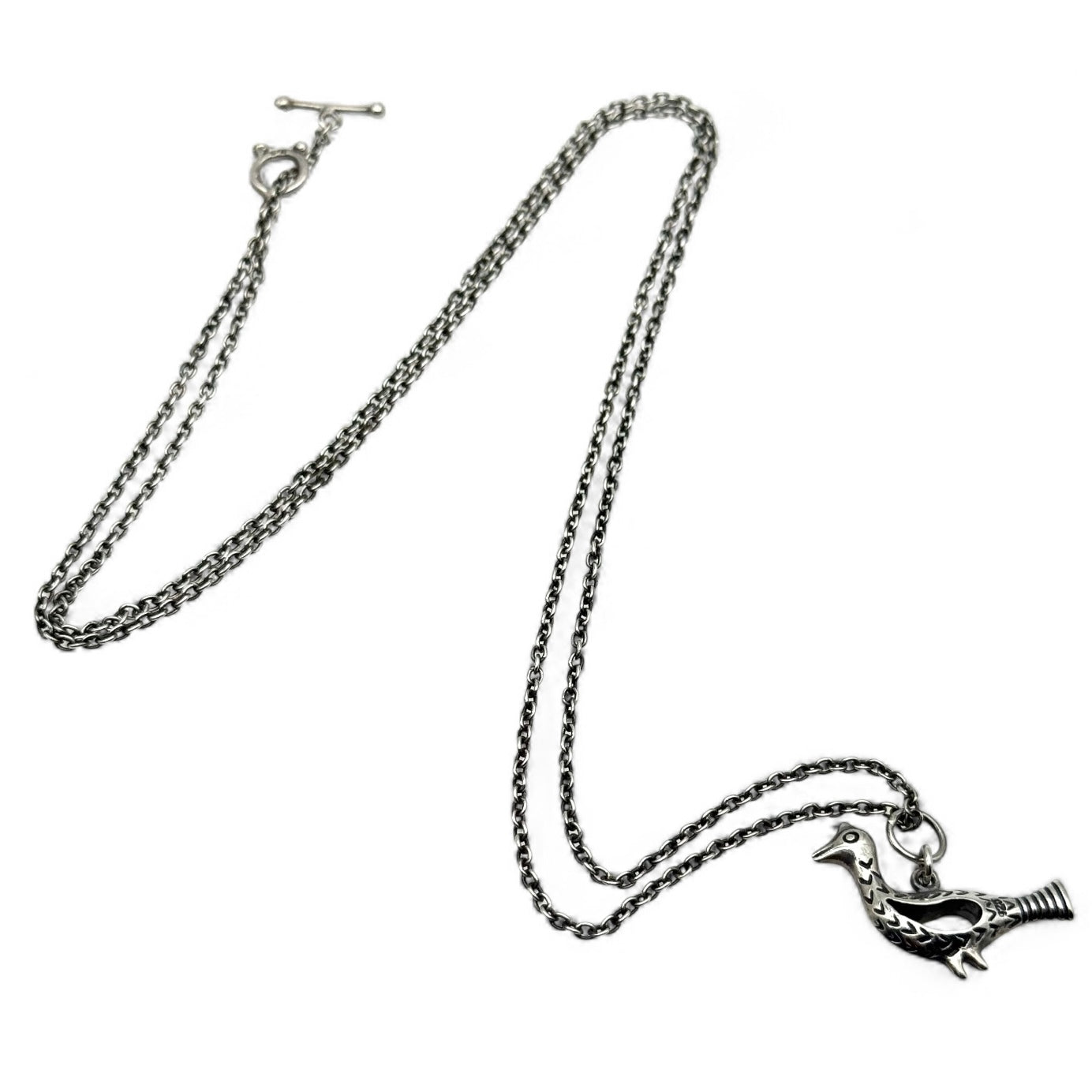 925 Silver Long Viking Bird/Dove Toggle Clasp Necklace