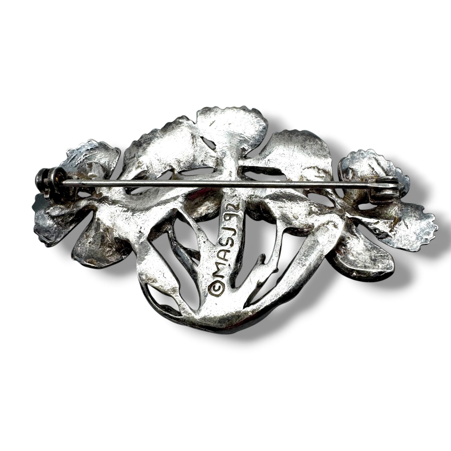MASJ 1992 Silver Plated Pewter Floral Trio Brooch