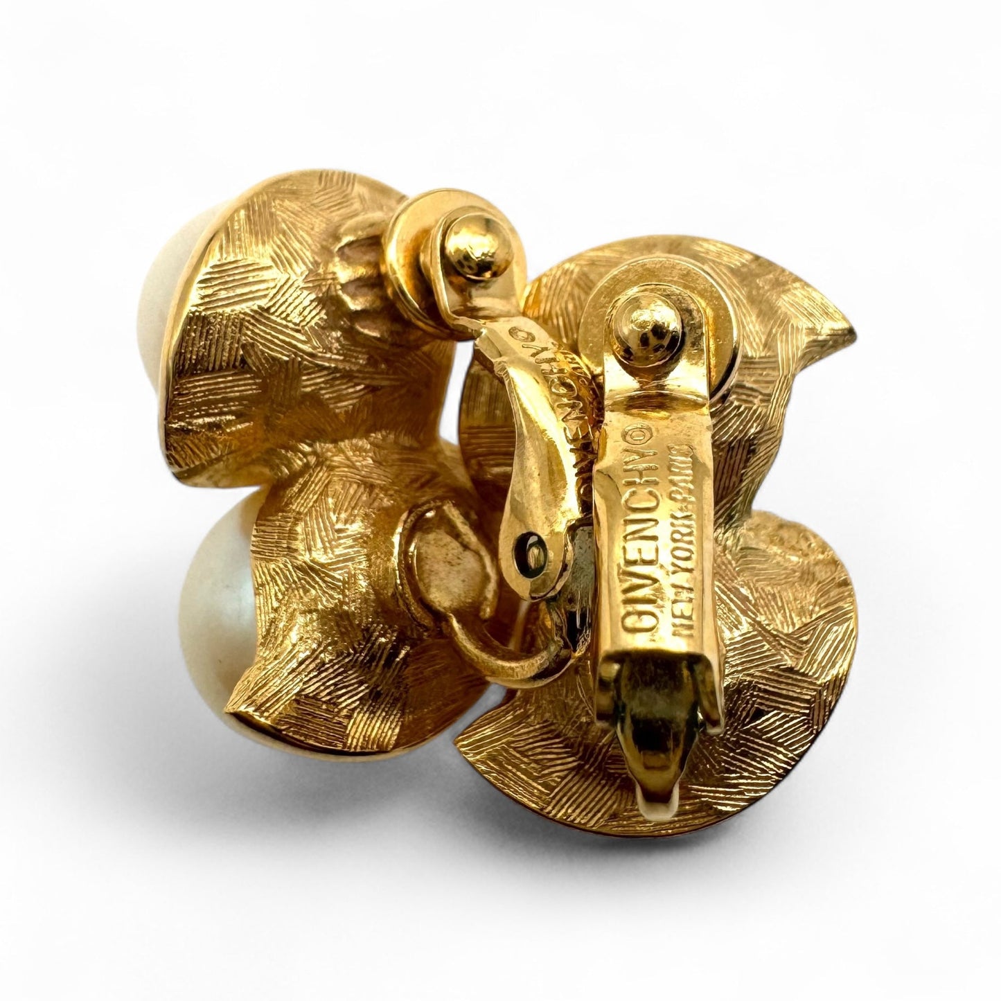 Givenchy New York Paris Double Faux Pearl Gold Plated Clip On Earrings