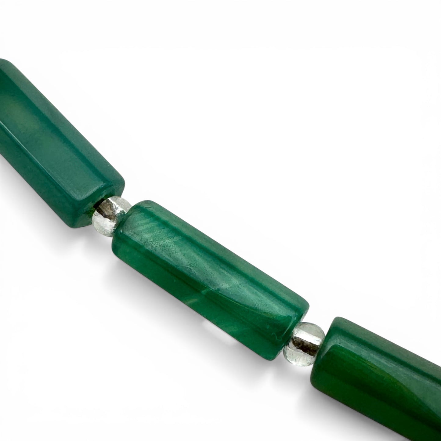 Vintage Art Deco Chrysoprase Hexagonal Tube Bead Necklace with Large Translucent Oval Pendant with Rock Crystal Spacers