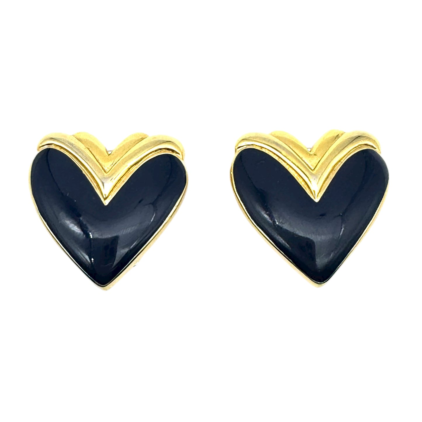 Soleil Navy Blue Enamel Heart-Shaped Clip On Earrings