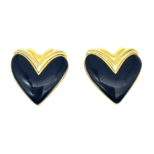 Soleil Navy Blue Enamel Heart-Shaped Clip On Earrings