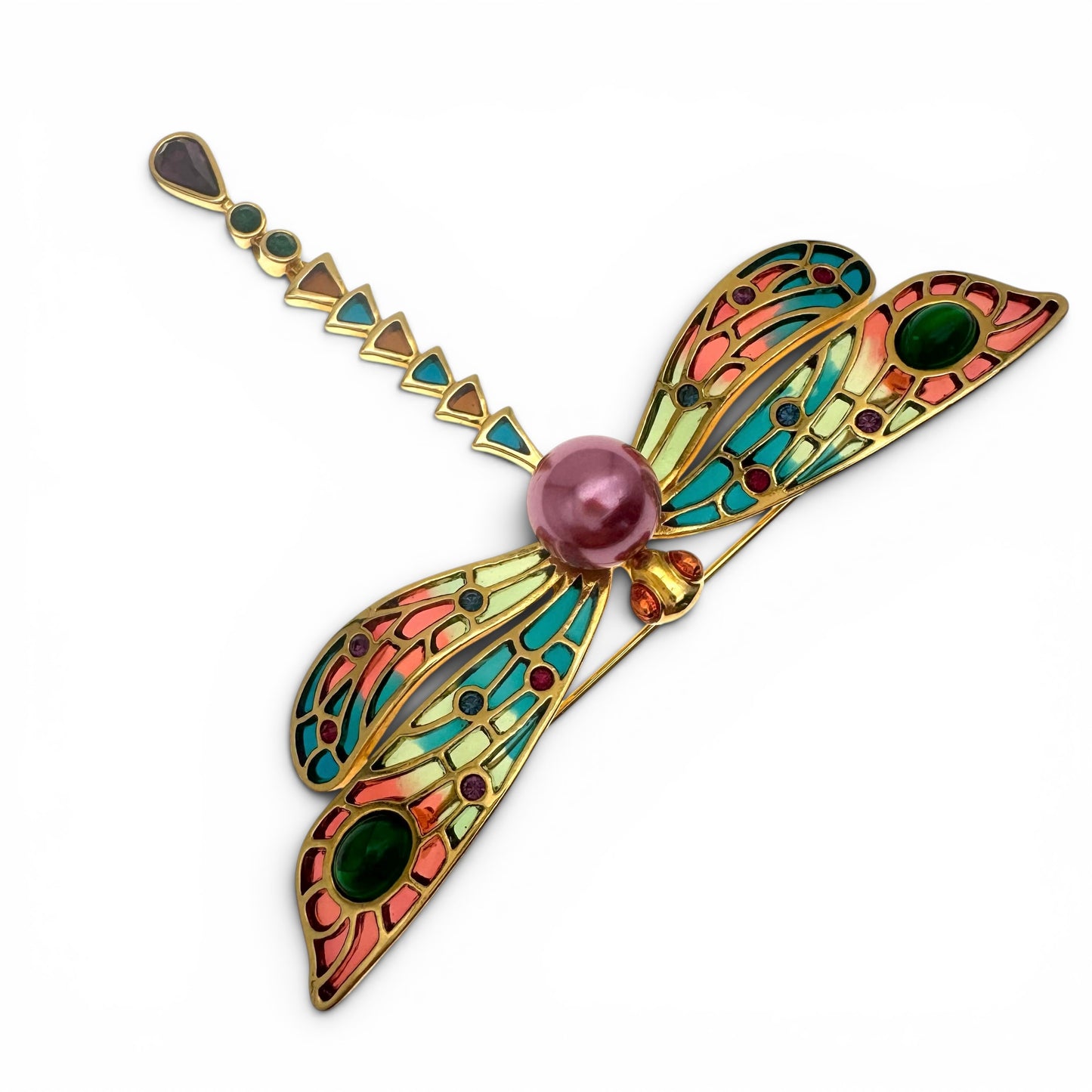 Joan Rivers Large Dragonfly Resin 'Plique a Jour' Brooch