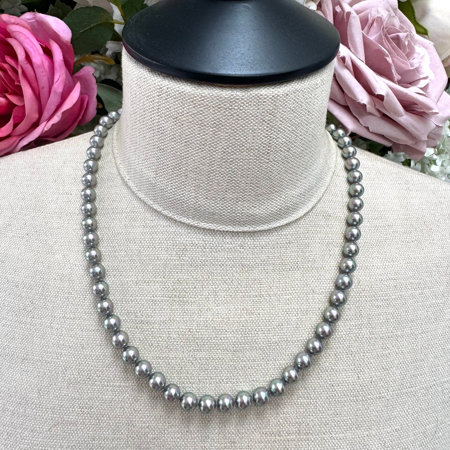 Majorica Hand Knotted Lavender/Grey 6mm Pearl 925 Silver Gold Vermeil Necklace
