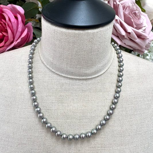 Majorica Hand Knotted Lavender/Grey 6mm Pearl 925 Silver Gold Vermeil Necklace