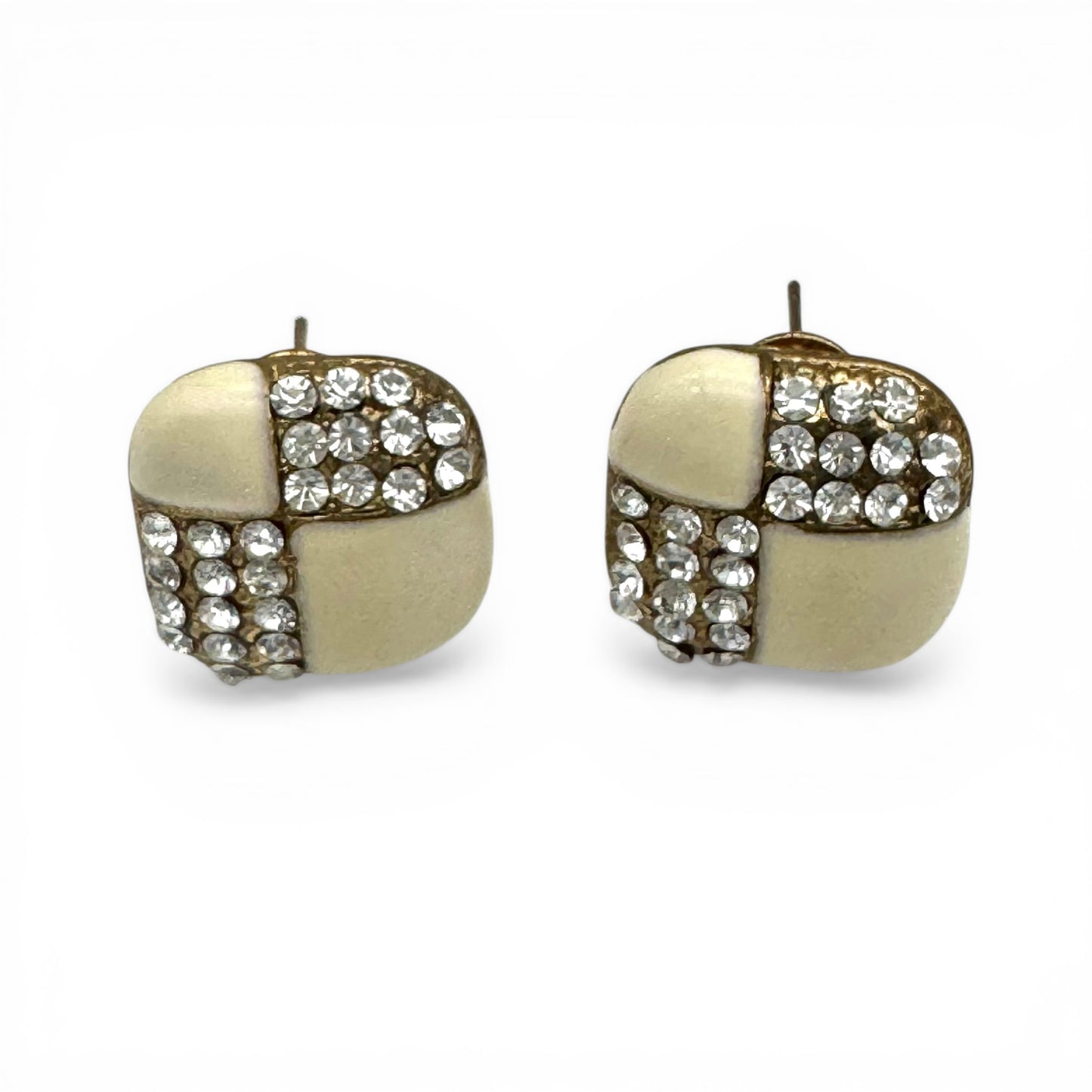 Vintage Enamel and Crystal Omega Back Pierced Earrings