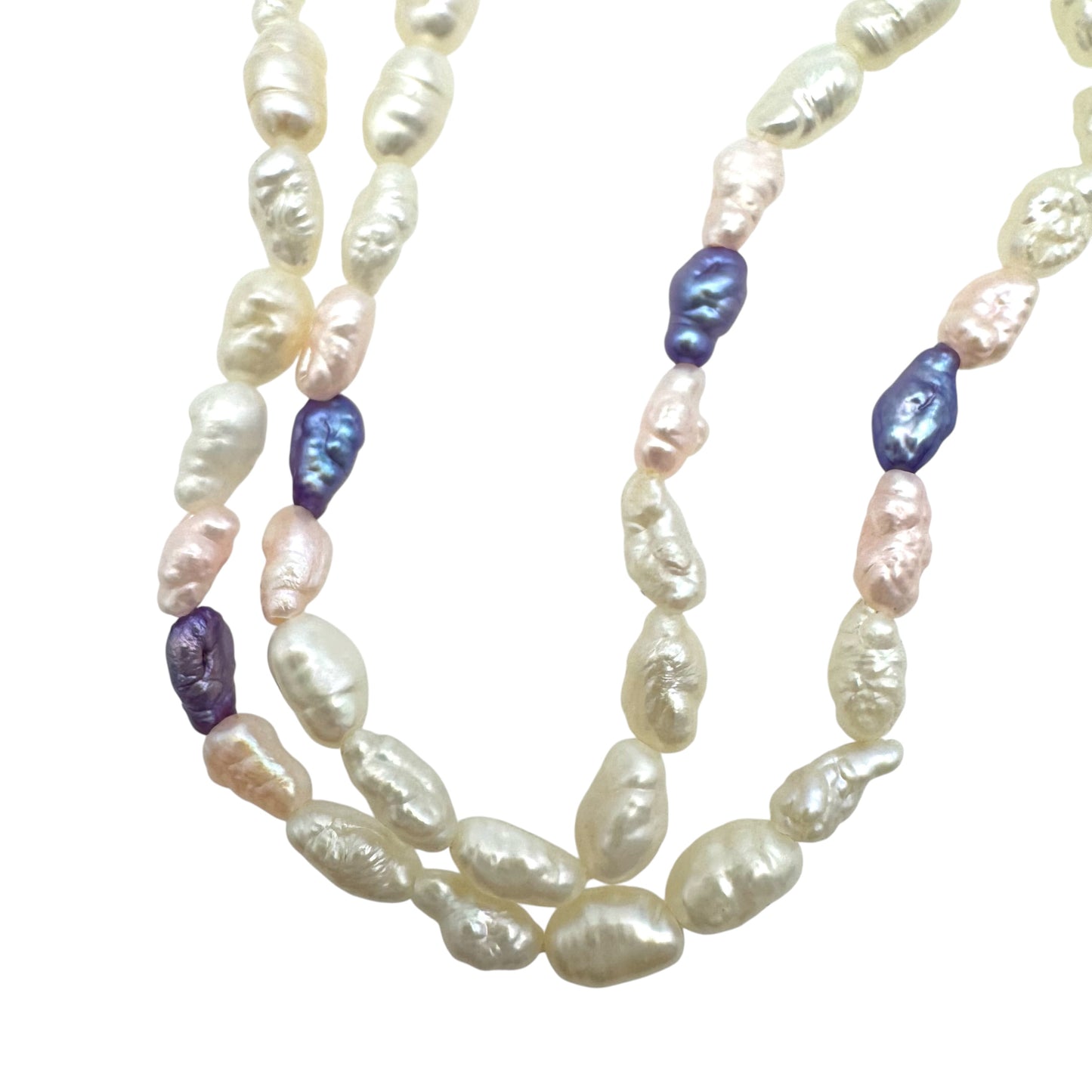 Mid-Century Cultured White/Pink/Lavender Freshwater Rice Pearl Gold-Filled Necklace