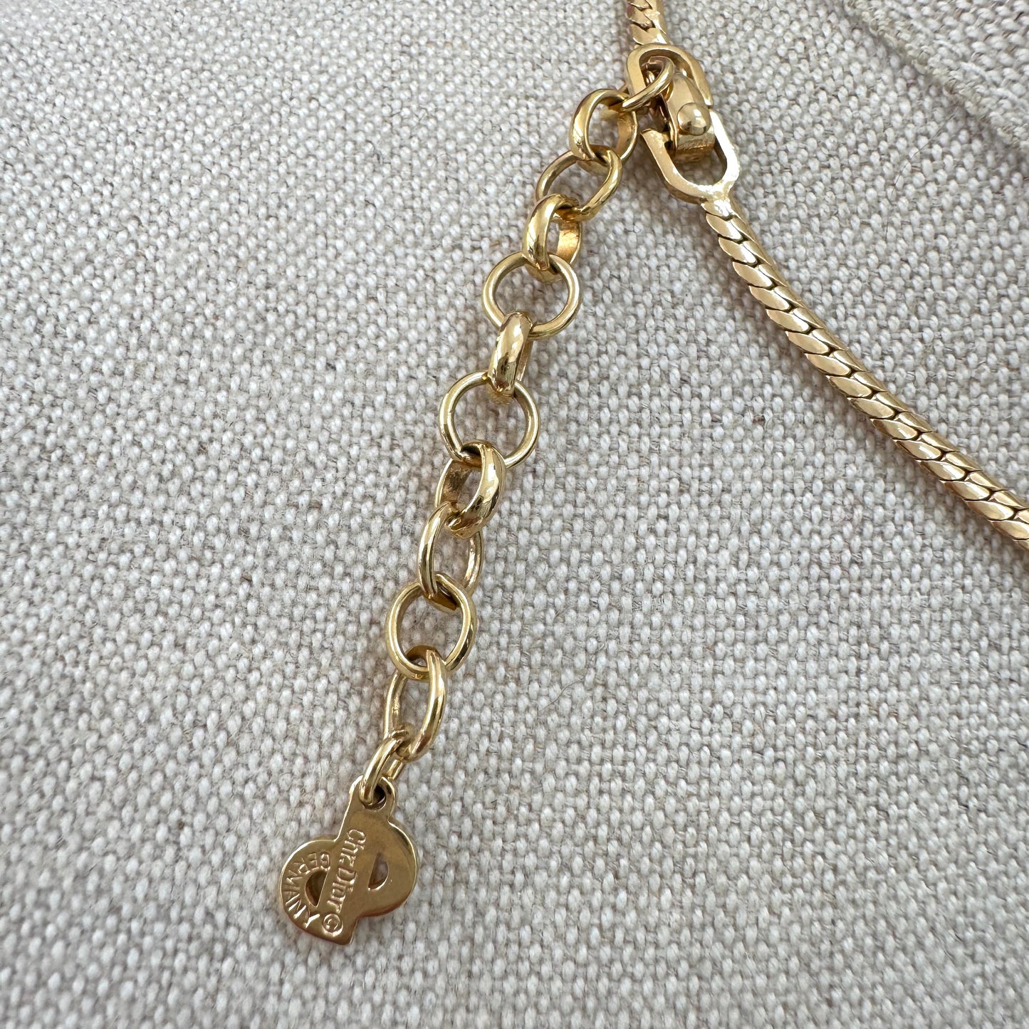 Christian Dior Germany 22ct Gold Plated Flawed Emerald and Crystal Integral Pendant Necklace