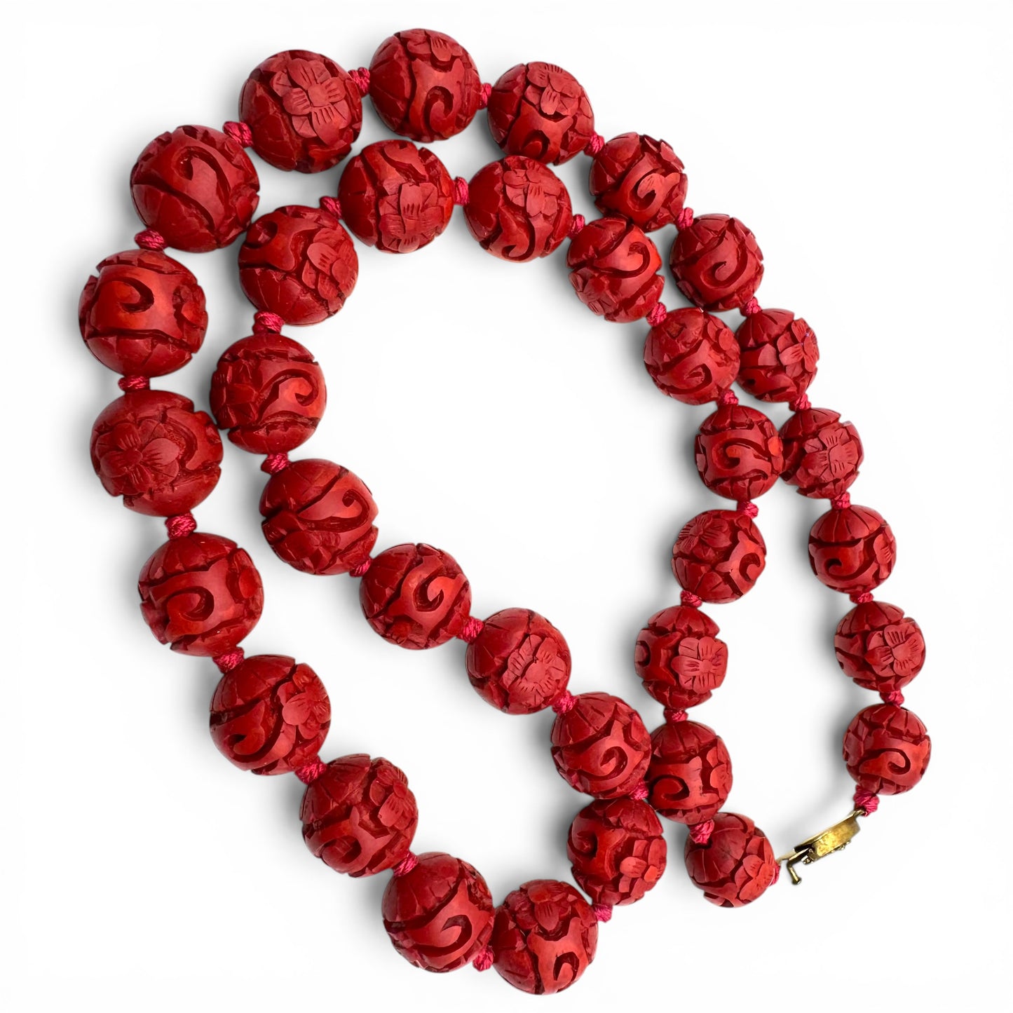 Mid Century Chinese Export Cinnabar Style Wood Core Lacquer Necklace and Bangle