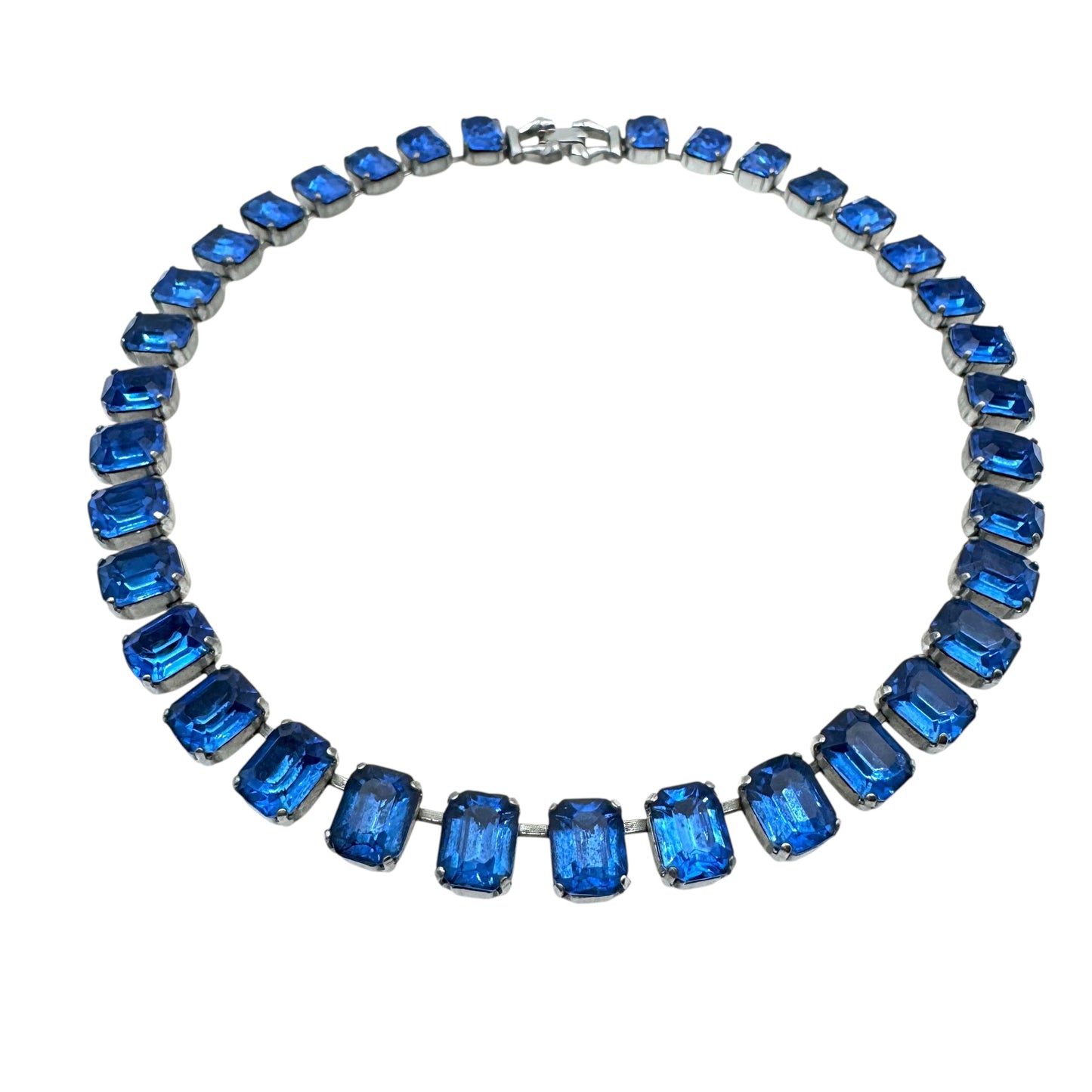 1940s Czechoslovakian Glass Royal Blue Riviere Necklace