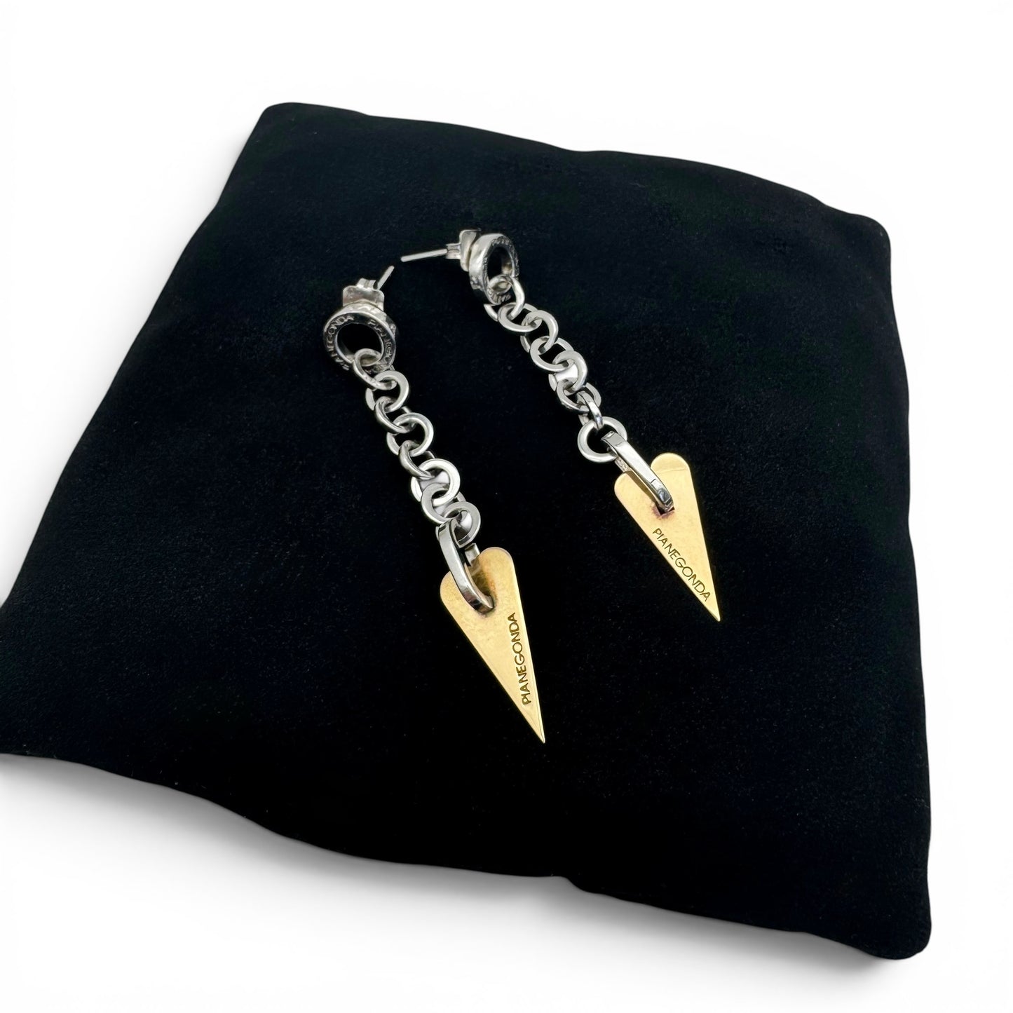 Pianegonda Italian Designer 18ct Yellow Gold and 925 Silver Chain Drop Heart Earrings