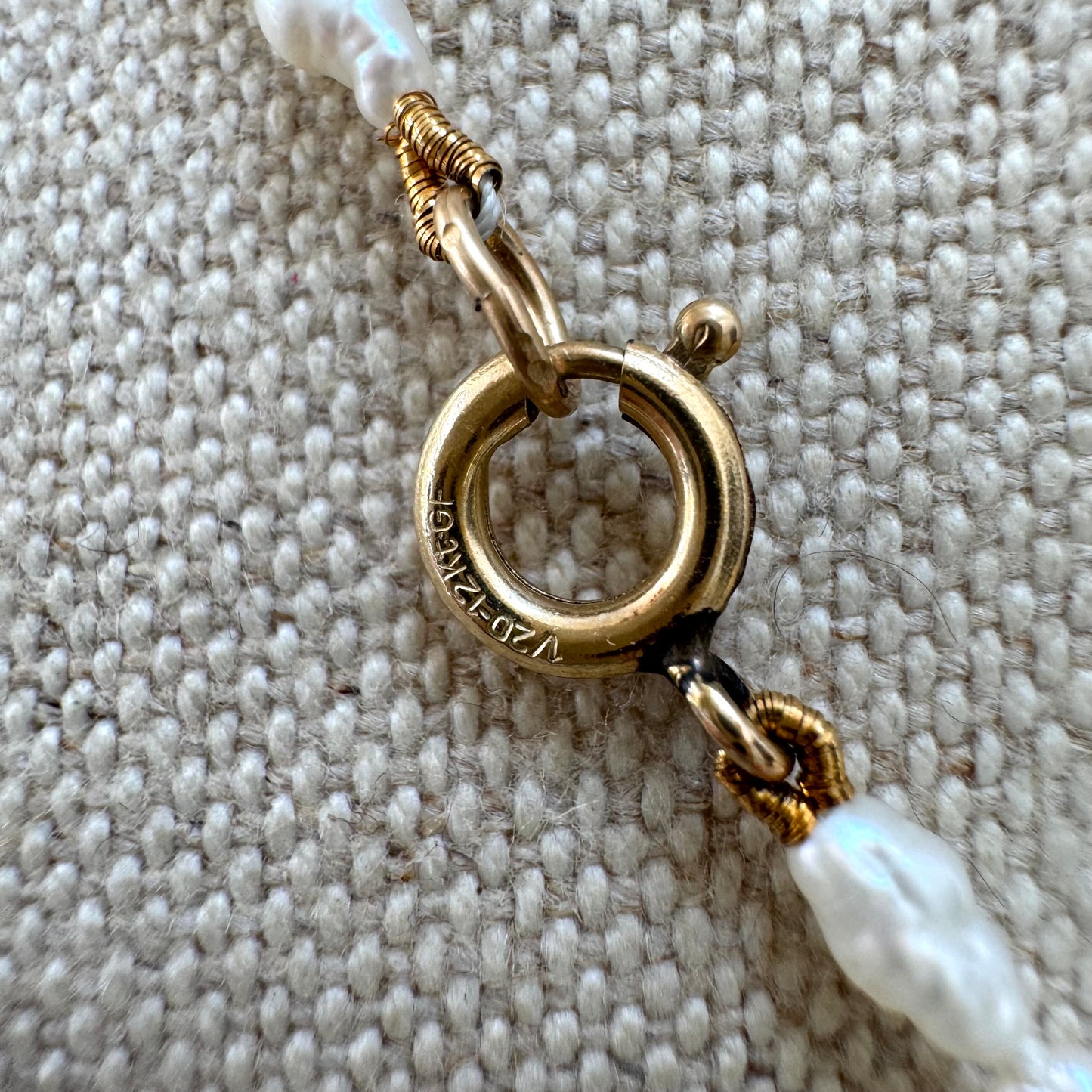 Mid-Century Cultured White/Pink/Lavender Freshwater Rice Pearl Gold-Filled Necklace