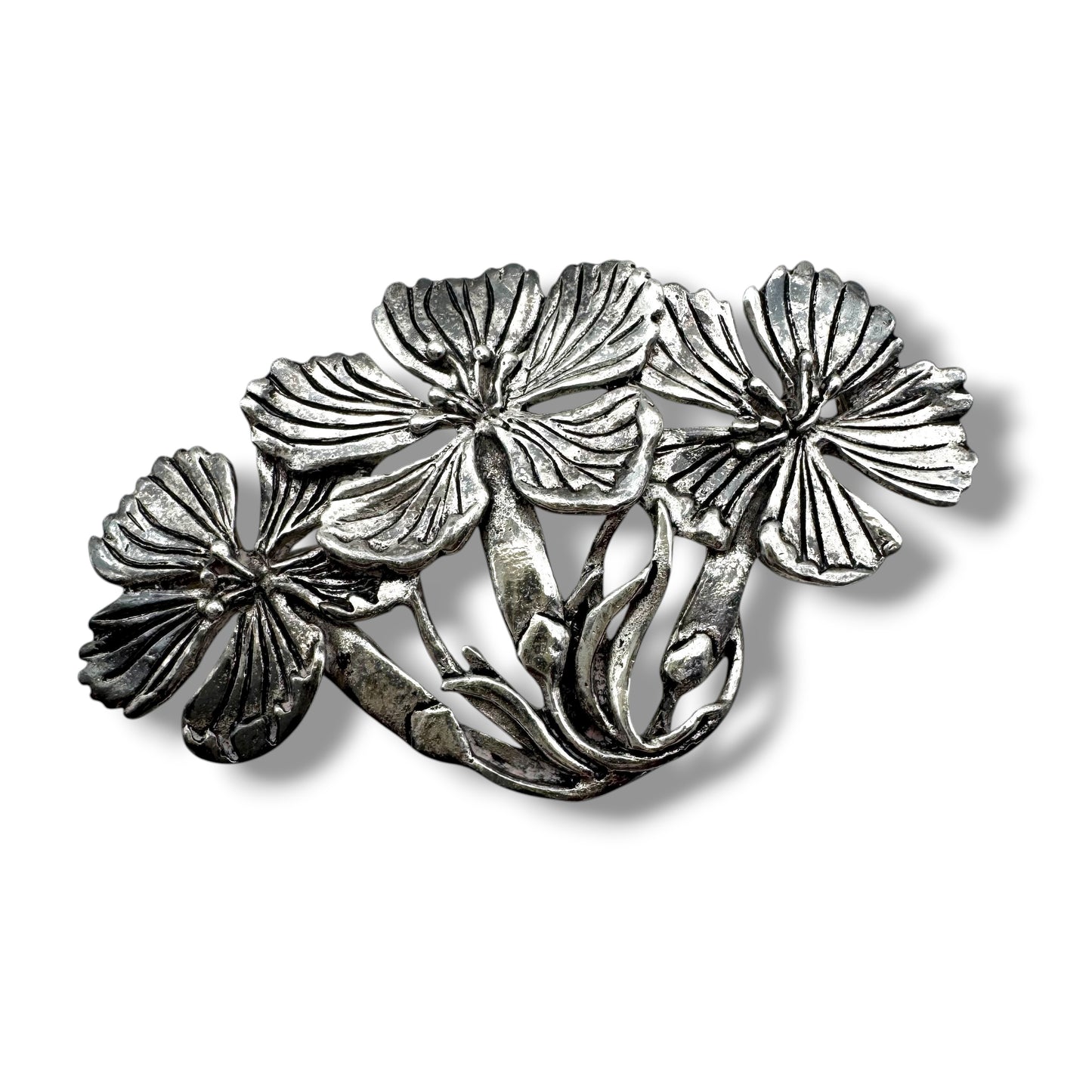 MASJ 1992 Silver Plated Pewter Floral Trio Brooch