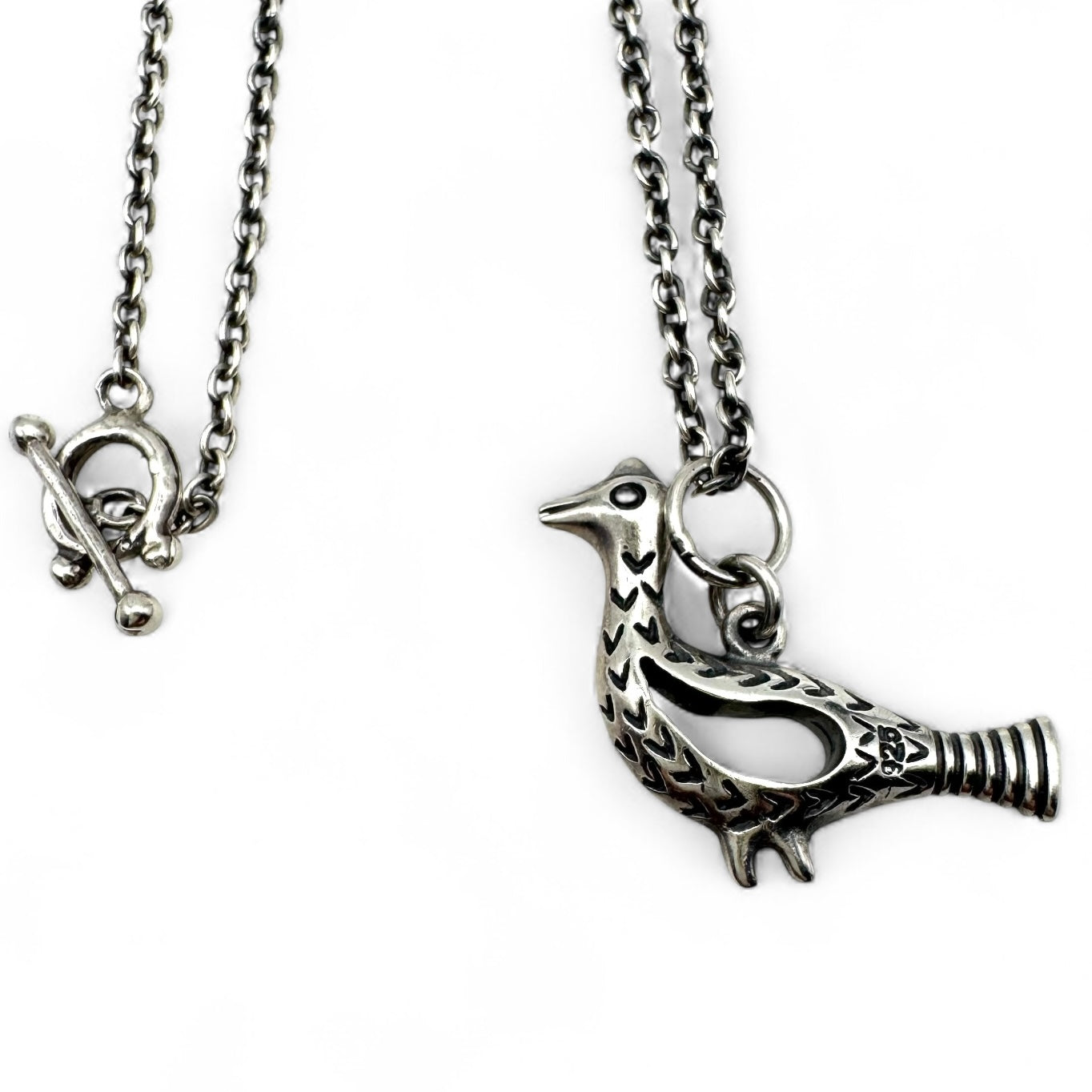 925 Silver Long Viking Bird/Dove Toggle Clasp Necklace