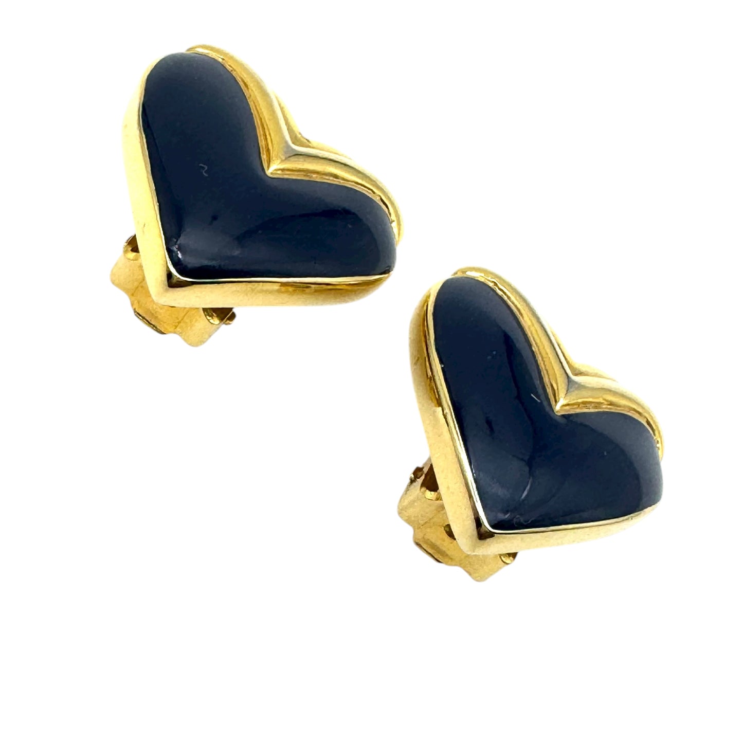 Soleil Navy Blue Enamel Heart-Shaped Clip On Earrings