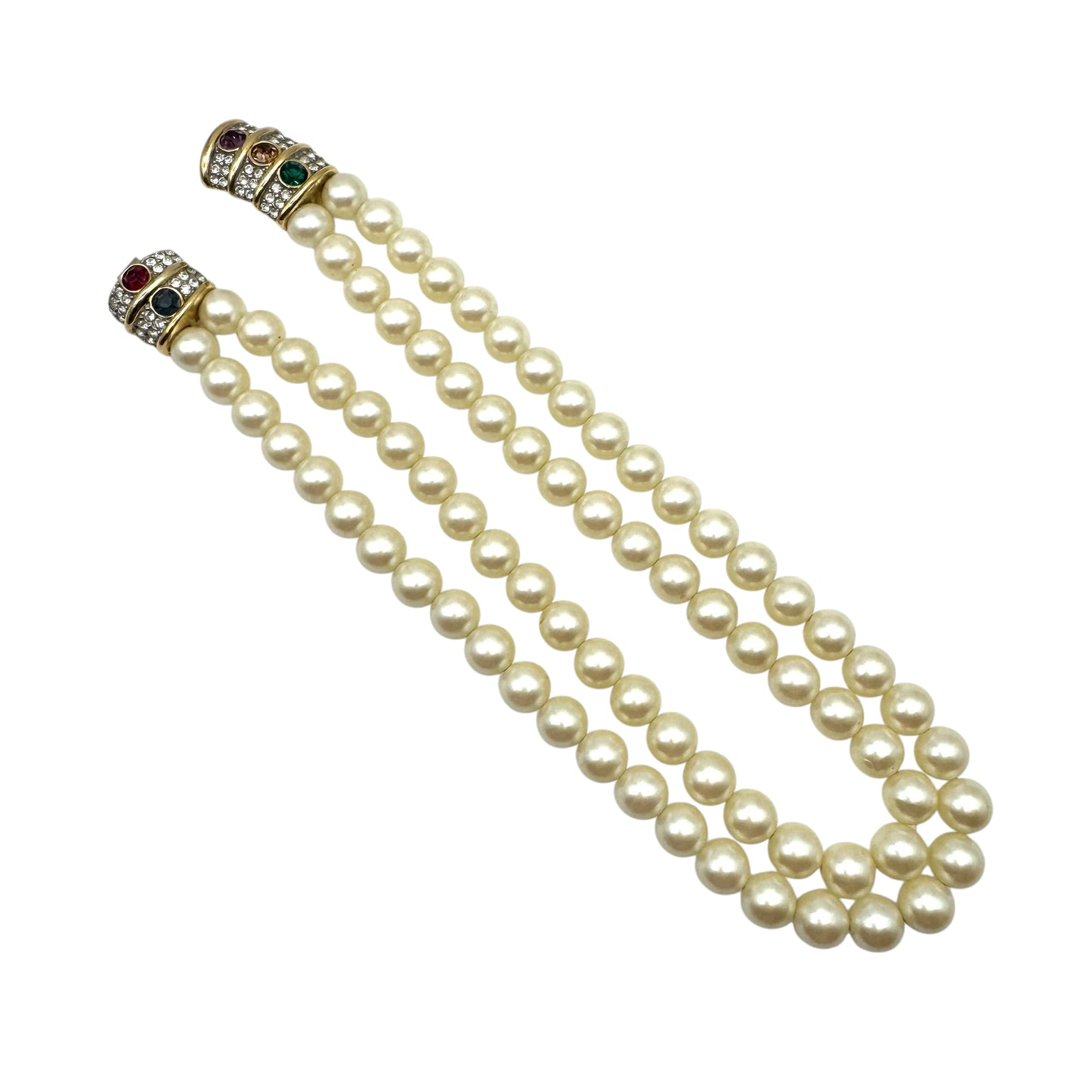 Richelieu Victoria Pat Pend 1980's Double Row Faux Pearl Front Clasp Necklace