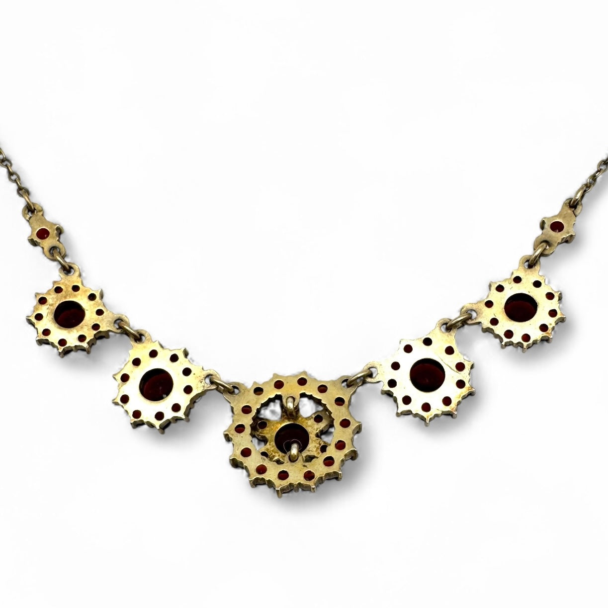 Vintage Bohemian Garnet Necklace in 900 Purity Silver with Gold Wash