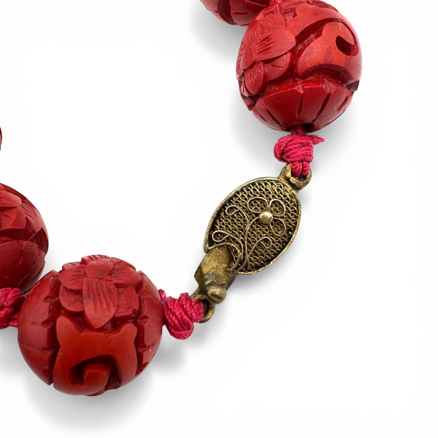 Mid Century Chinese Export Cinnabar Style Wood Core Lacquer Necklace and Bangle