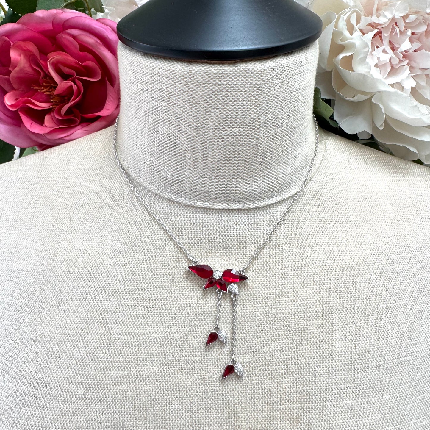Swarovski (Swan Mark) Red Falling Petals Dropper Necklace