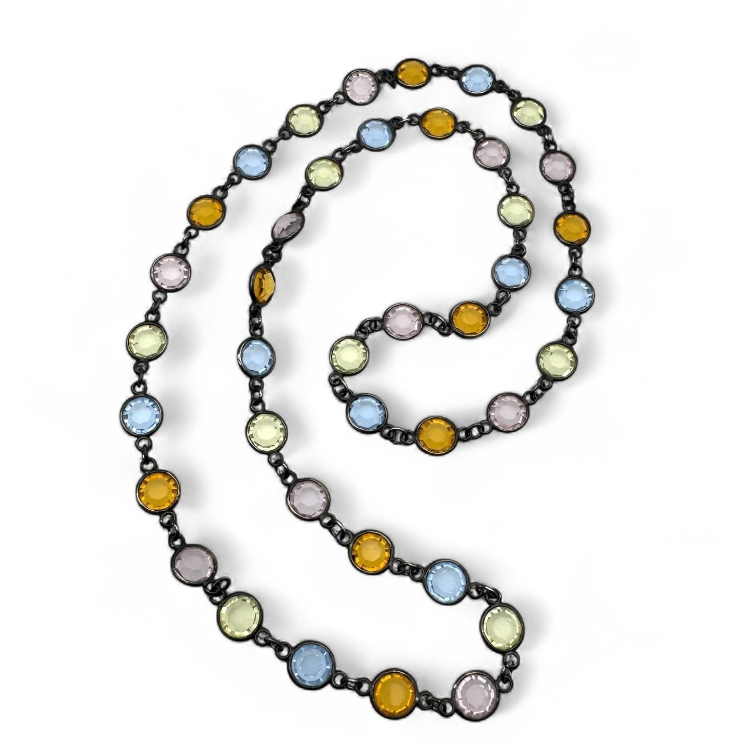Crystal Bezel Set Pink, Blue, Orange, Pale Green/Lemon Necklace