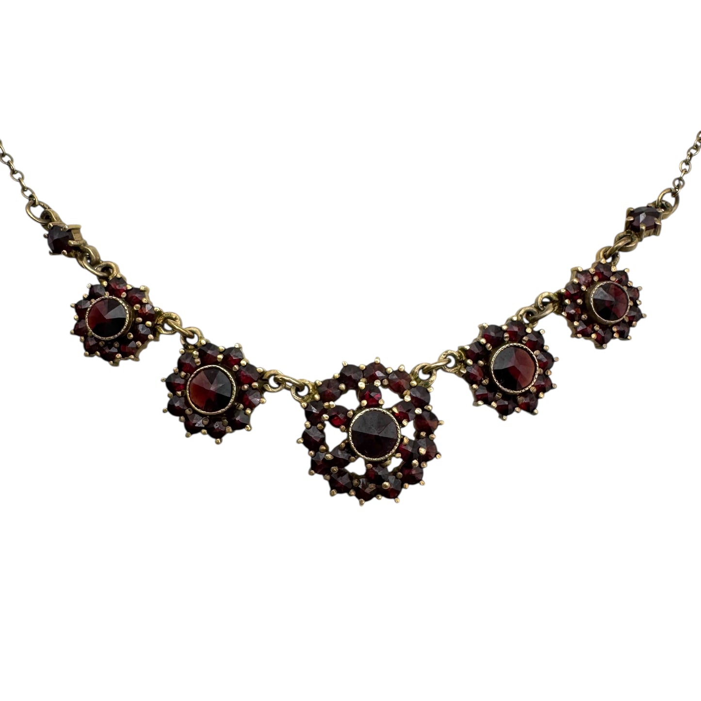 Vintage Bohemian Garnet Necklace in 900 Purity Silver with Gold Wash