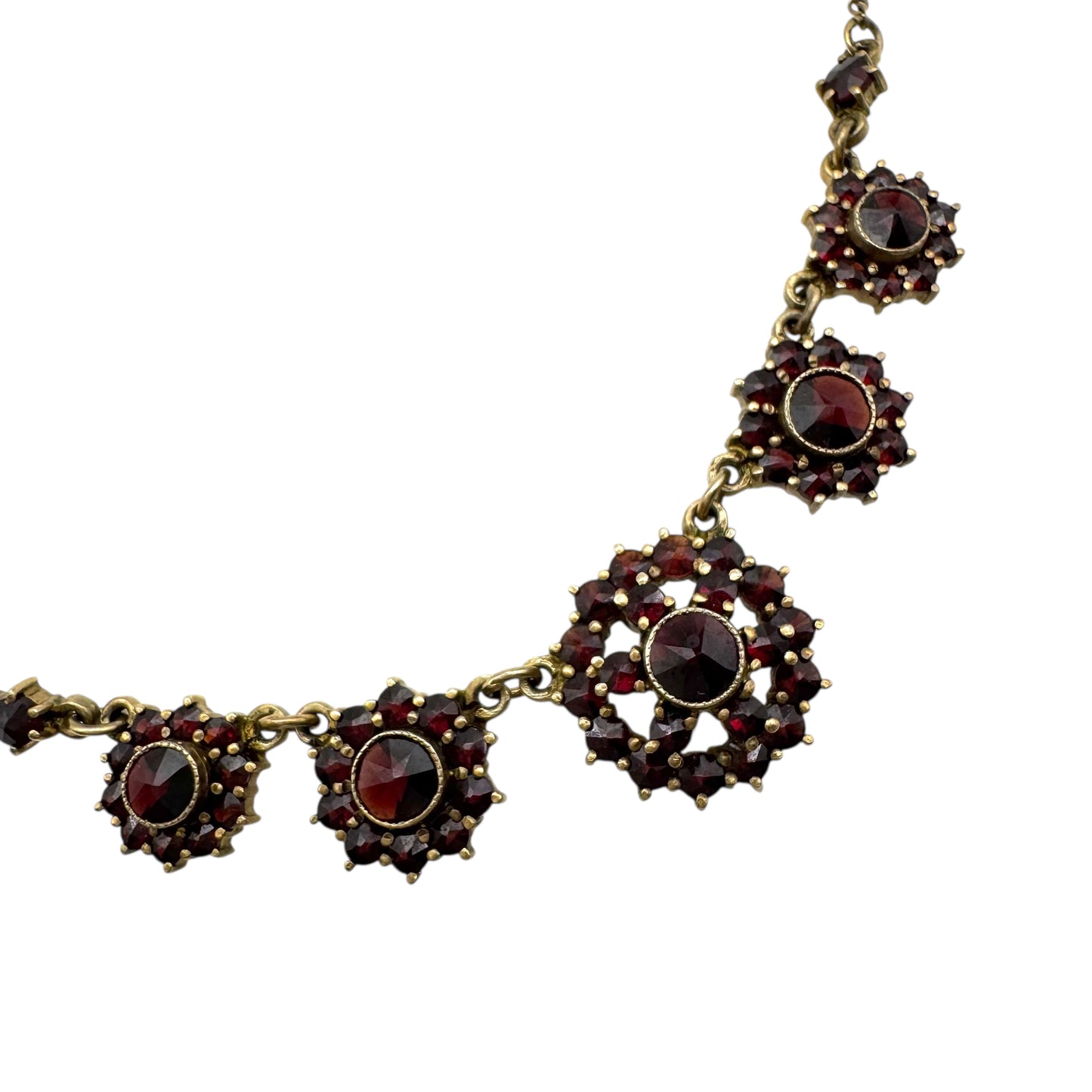 Vintage Bohemian Garnet Necklace in 900 Purity Silver with Gold Wash