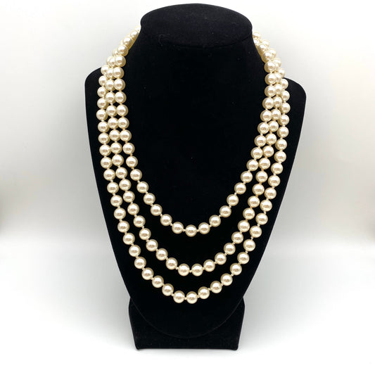 Rope Length 1950's Hand Knotted Faux Pearl Necklace