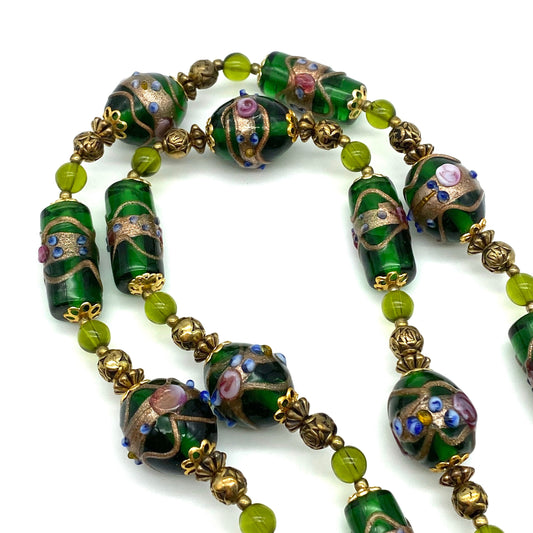 Wedding Cake Green Venetian Glass Necklace