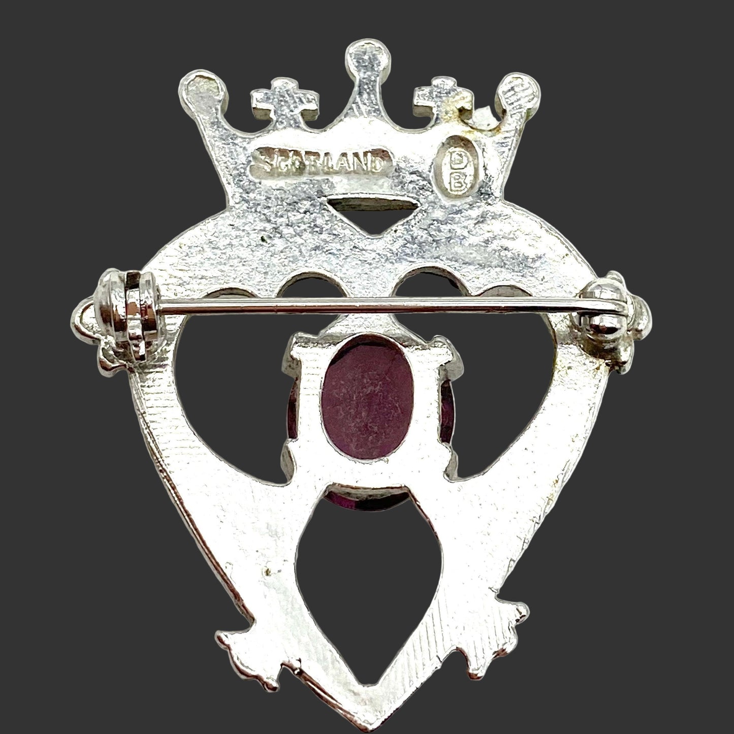 Dawson Bowman Scotland Luckenbooth Crowned Heart Brooch with Amethyst Glass