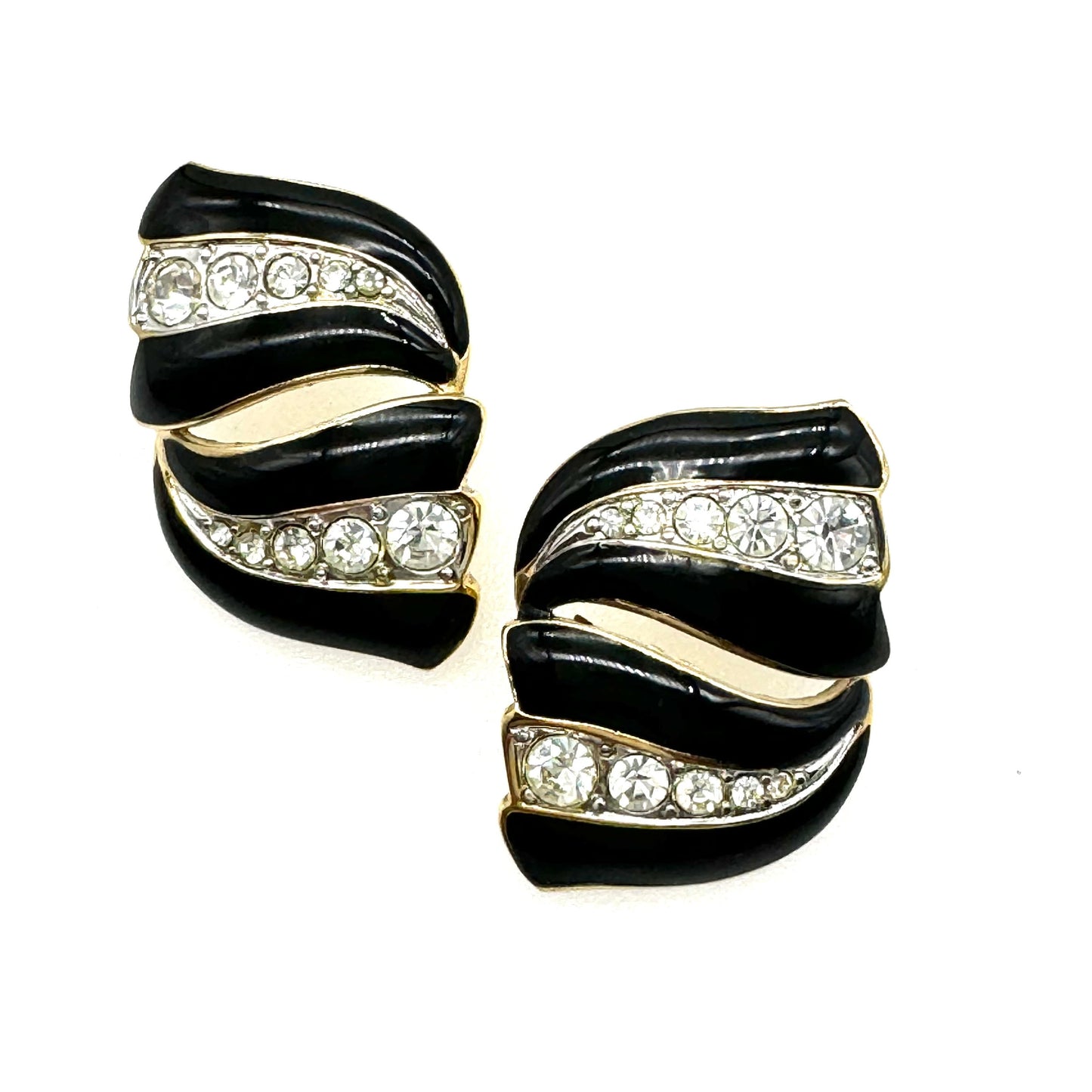 Bergdorf Goodman Black Enamel and Swarovski Crystal Pierced Earrings with Brand New 925 Silver Butterfly Backs