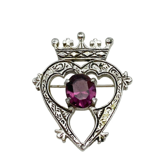 Dawson Bowman Scotland Luckenbooth Crowned Heart Brooch with Amethyst Glass