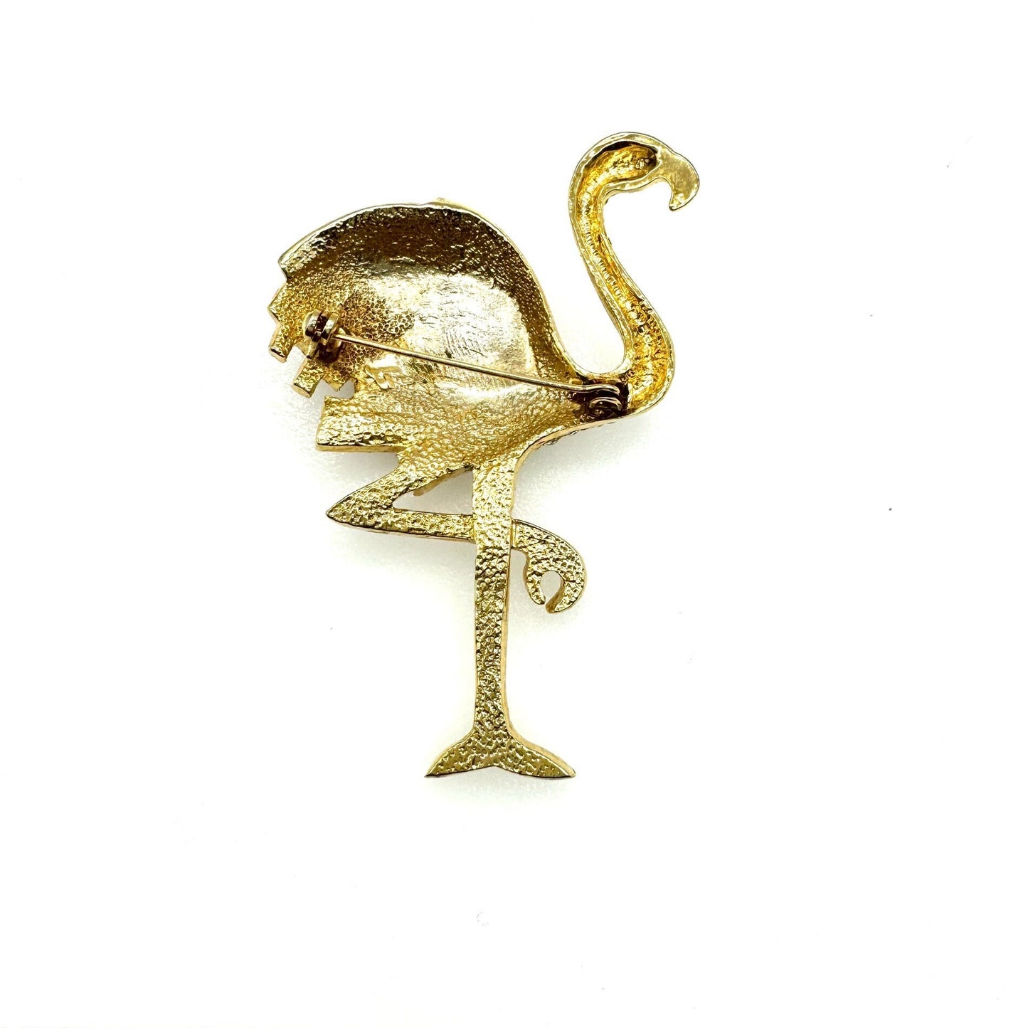 Vintage Enamel and Rhinestone Flamingo Brooch with Raised foot