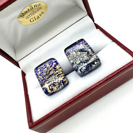 Murano Gold / Silver Glass Cuff Links in Original Red Leatherette Box