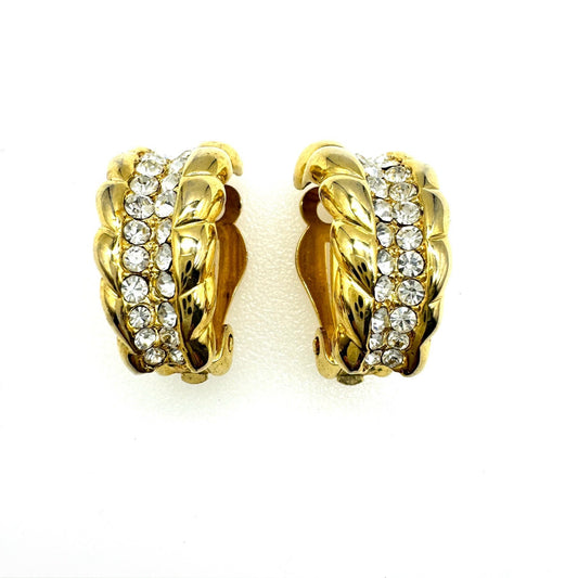 Vintage Demi Hoop Pave Set Crystal Clip On Earrings