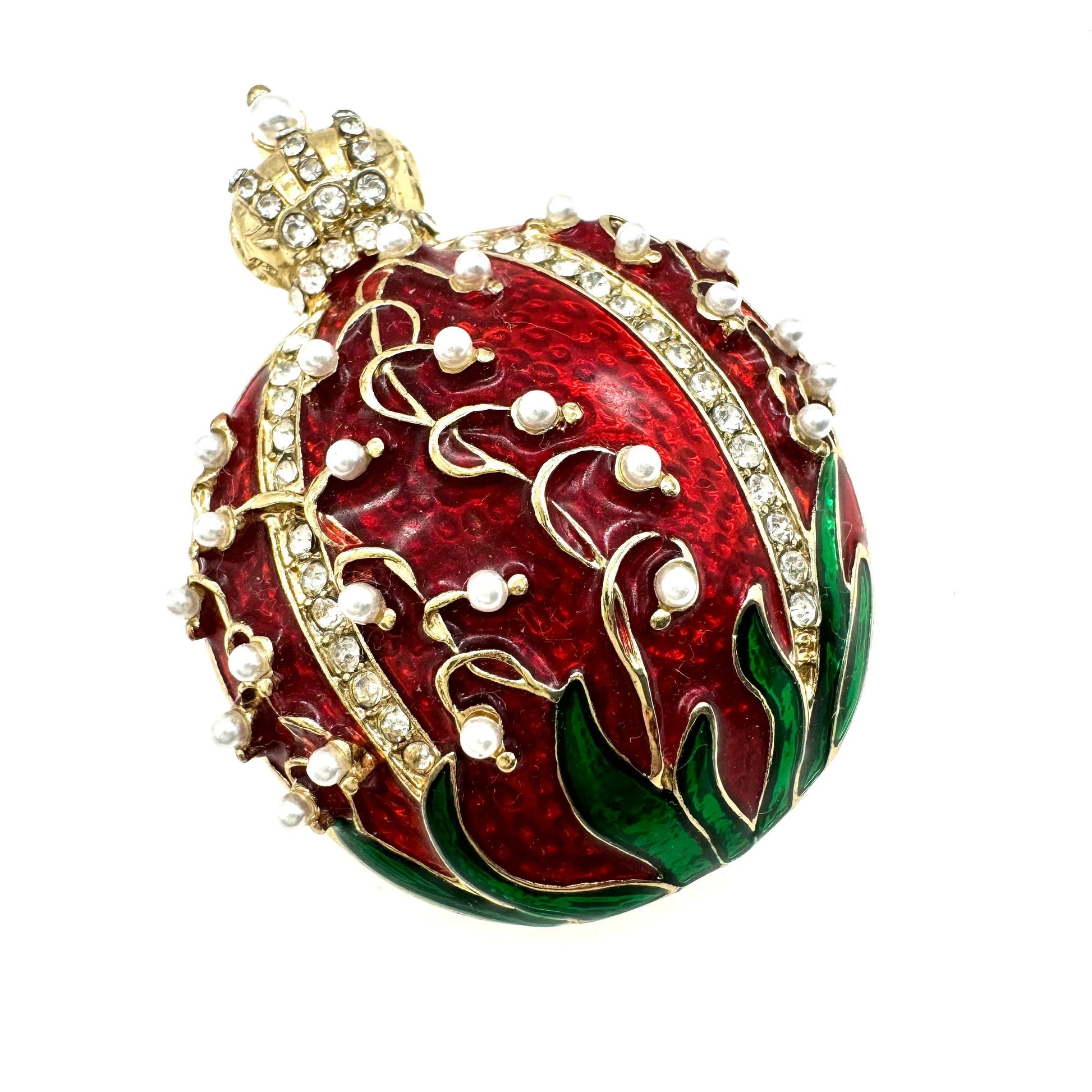 faberge lily of the valley flower MMA CN Ciner Faberge Inspired Red Enamel Lily of The Valley Brooch – Bramble & Lily