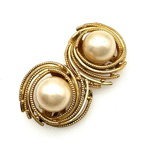 Orena French Faux Pearl Swirl Clip On Earrings
