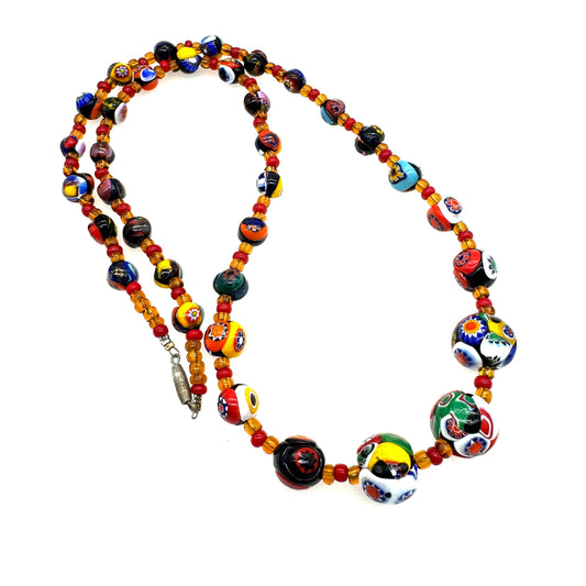 Graduated Venetian Millefiori Bead Wire Strung Necklace