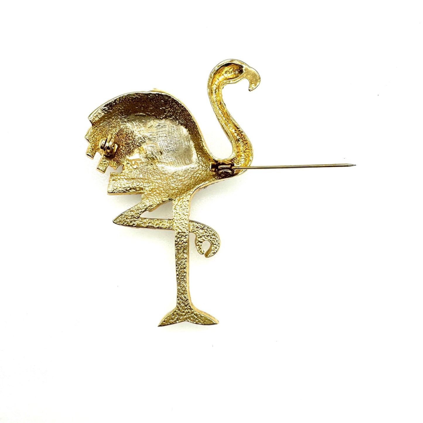 Vintage Enamel and Rhinestone Flamingo Brooch with Raised foot