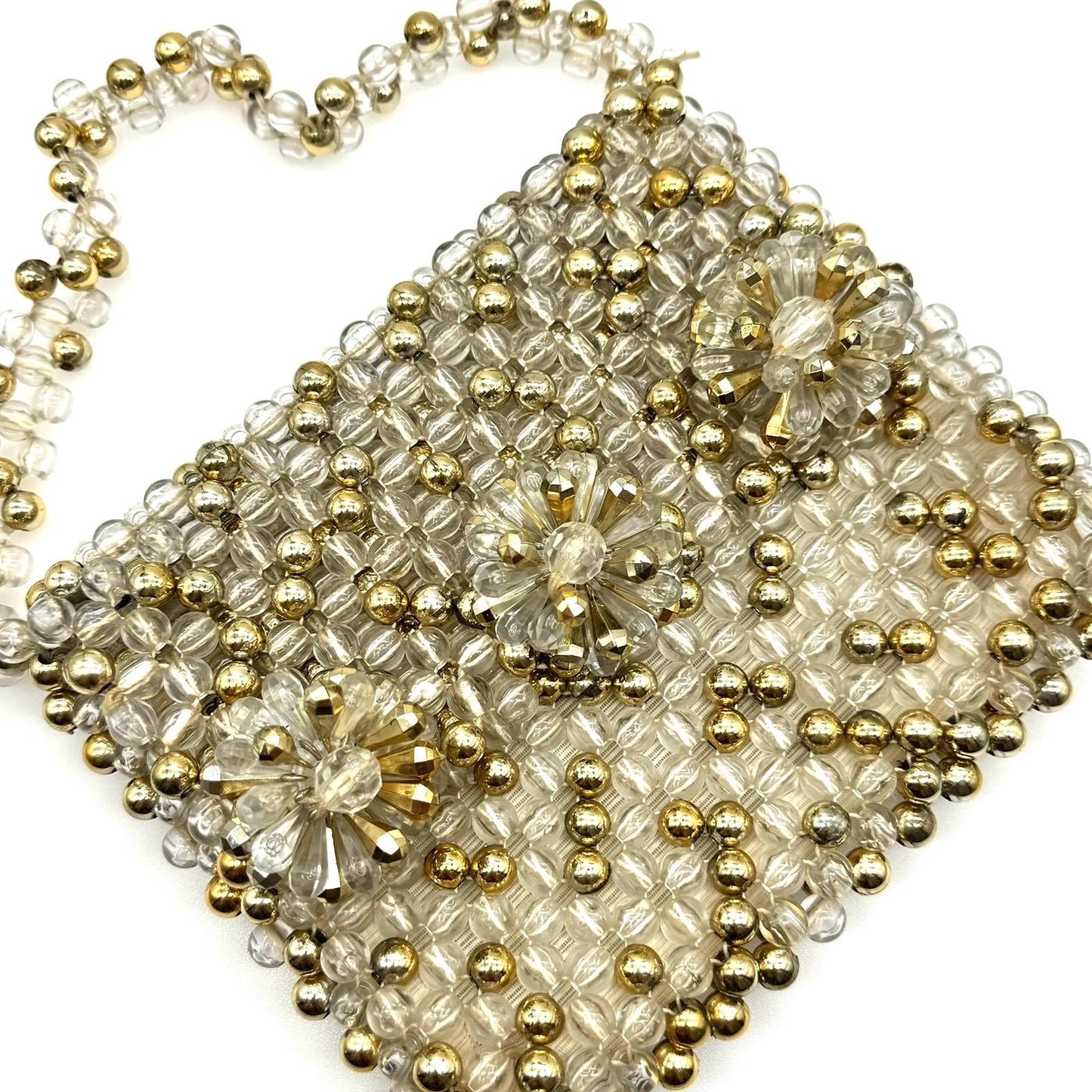Made In Italy for DH Evans Oxford Street Lucite Beaded Single Flap Beaded Clutch with Integral Beaded Strap