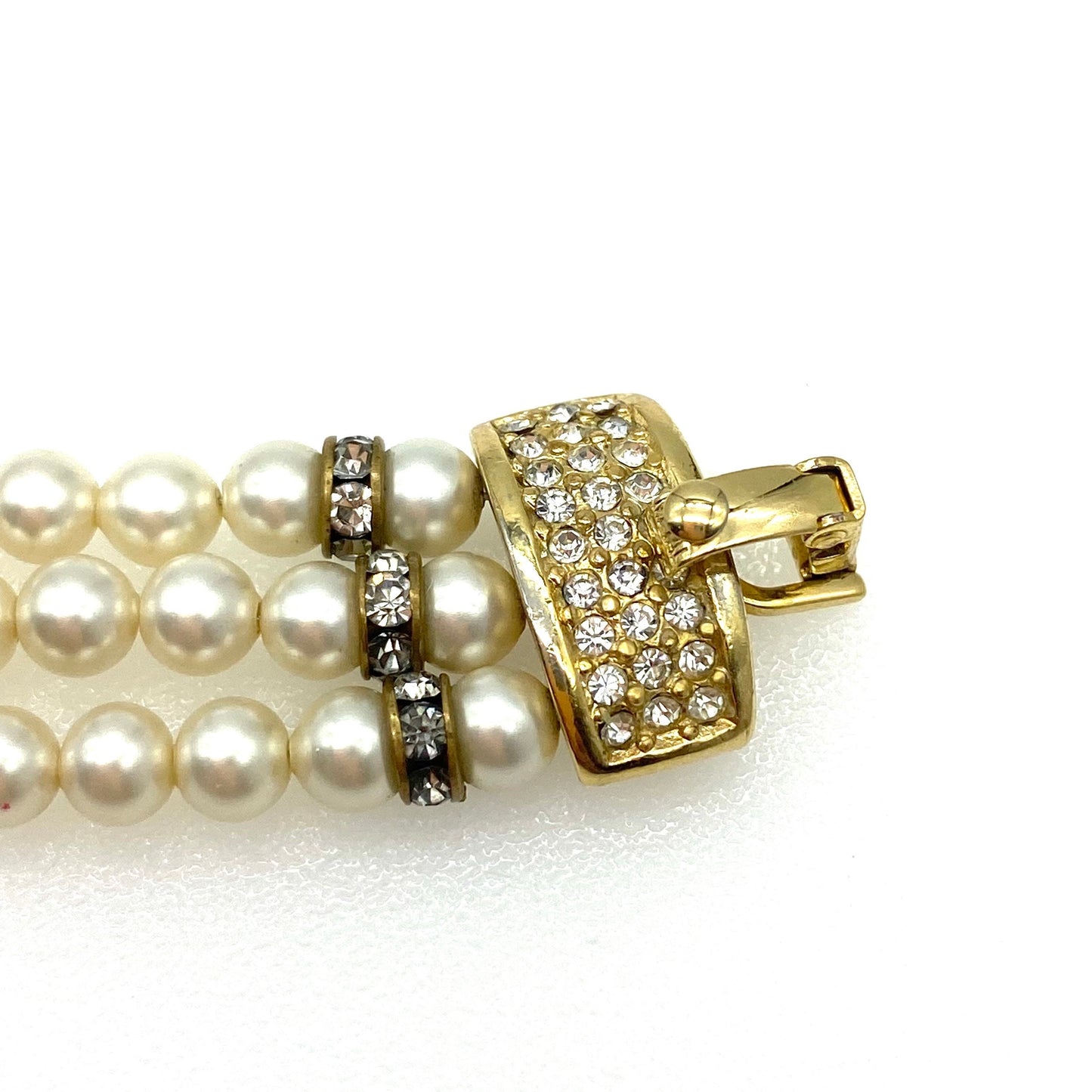 Three Strand Christian Dior Faux Pearl and Crystal Bracelet in a Christian Dior Bijoux Box with Bijoux Tag