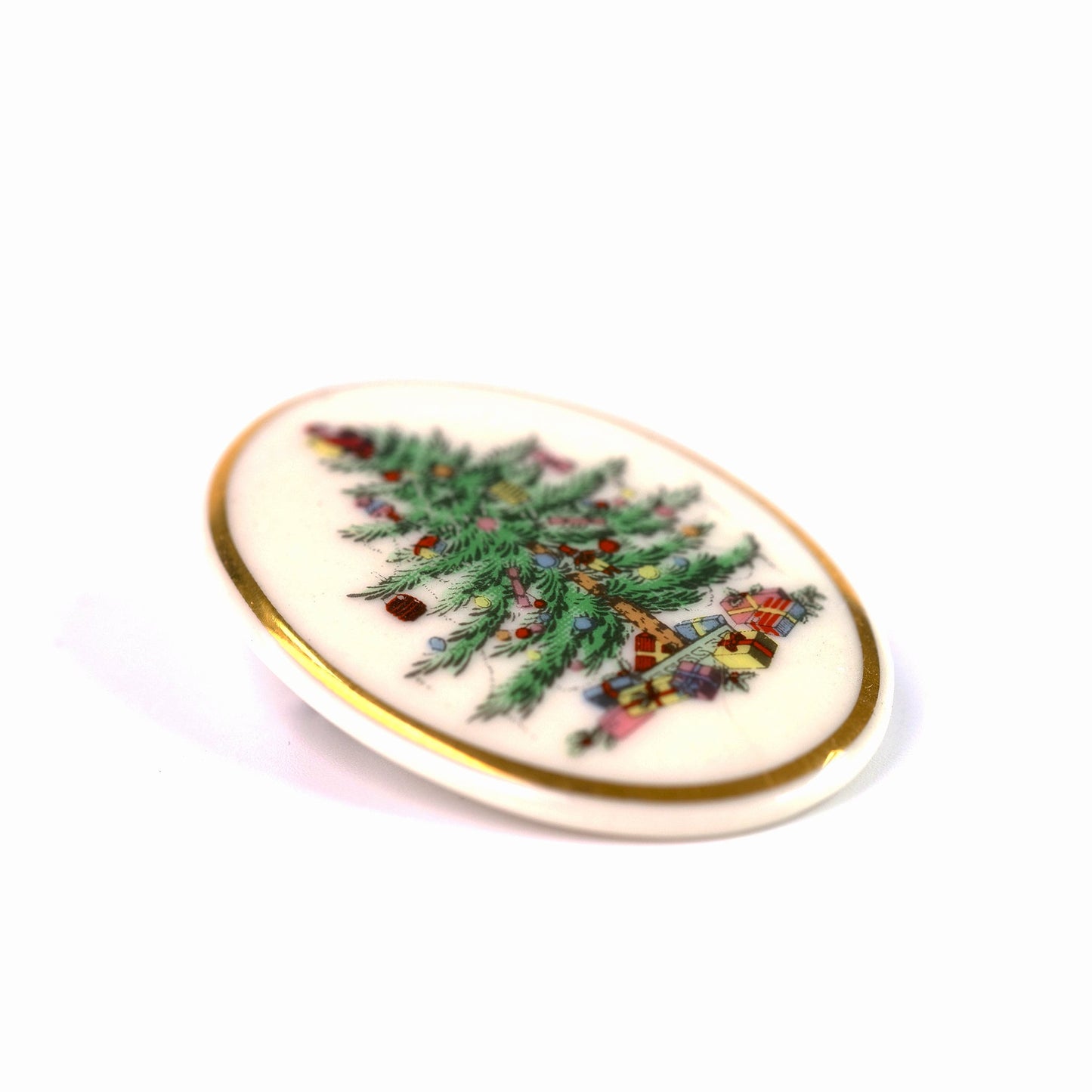 Spode Christmas Tree Cheer Pin on Original Card